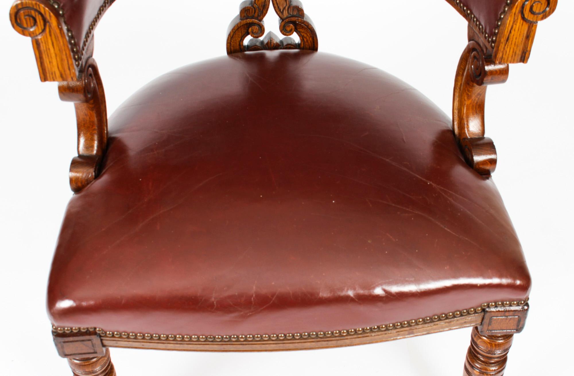 Antique Victorian Oak Leather Desk Chair Tub Chair 19th Century For Sale 2