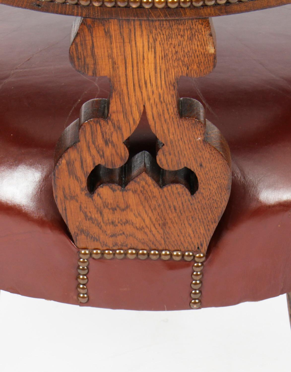 Chaise de bureau victorienne ancienne en chêne et cuir, chaise tubulaire, 19ème siècle en vente 7