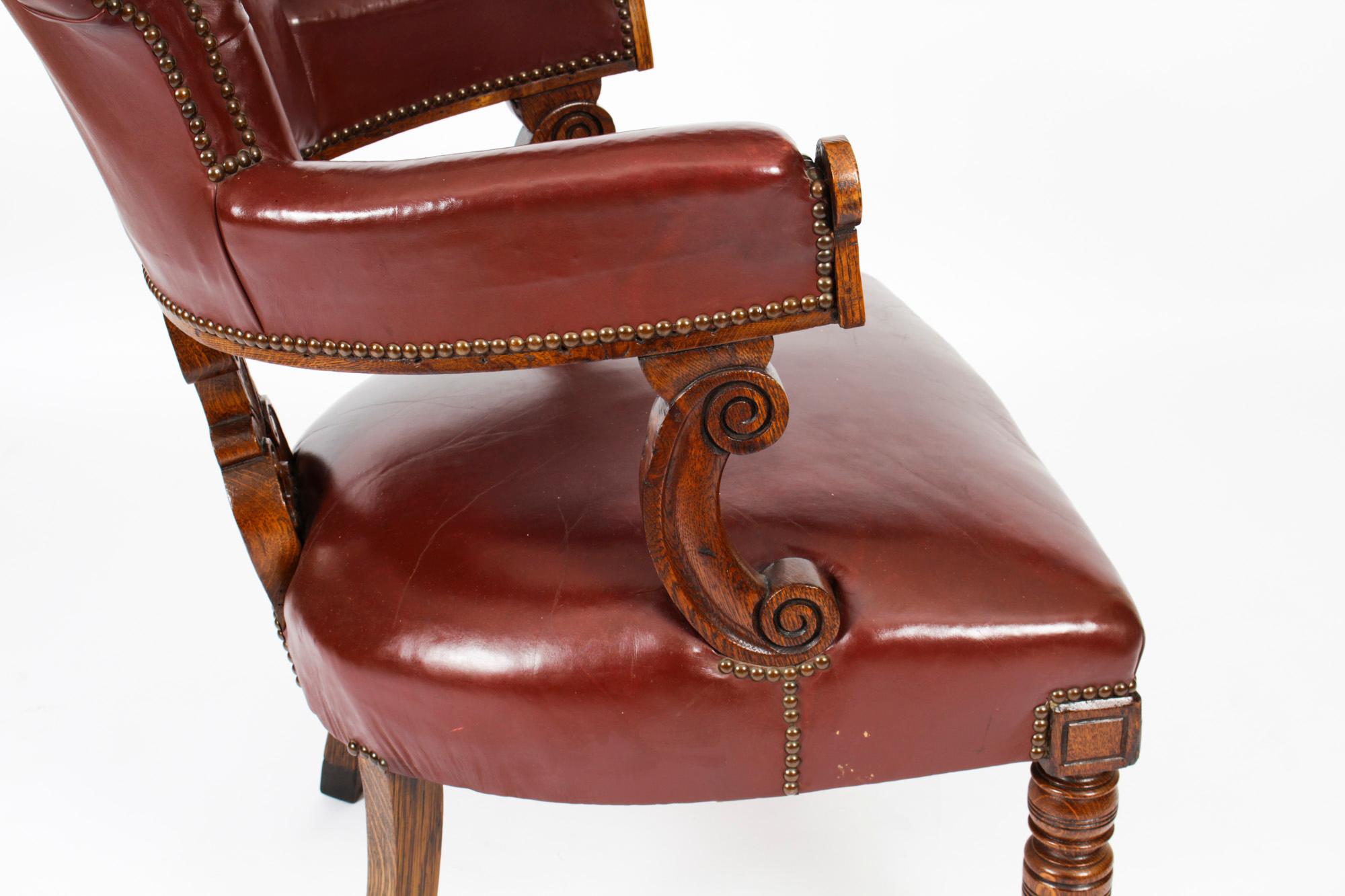 Antique Victorian Oak Leather Desk Chair Tub Chair 19th Century For Sale 8
