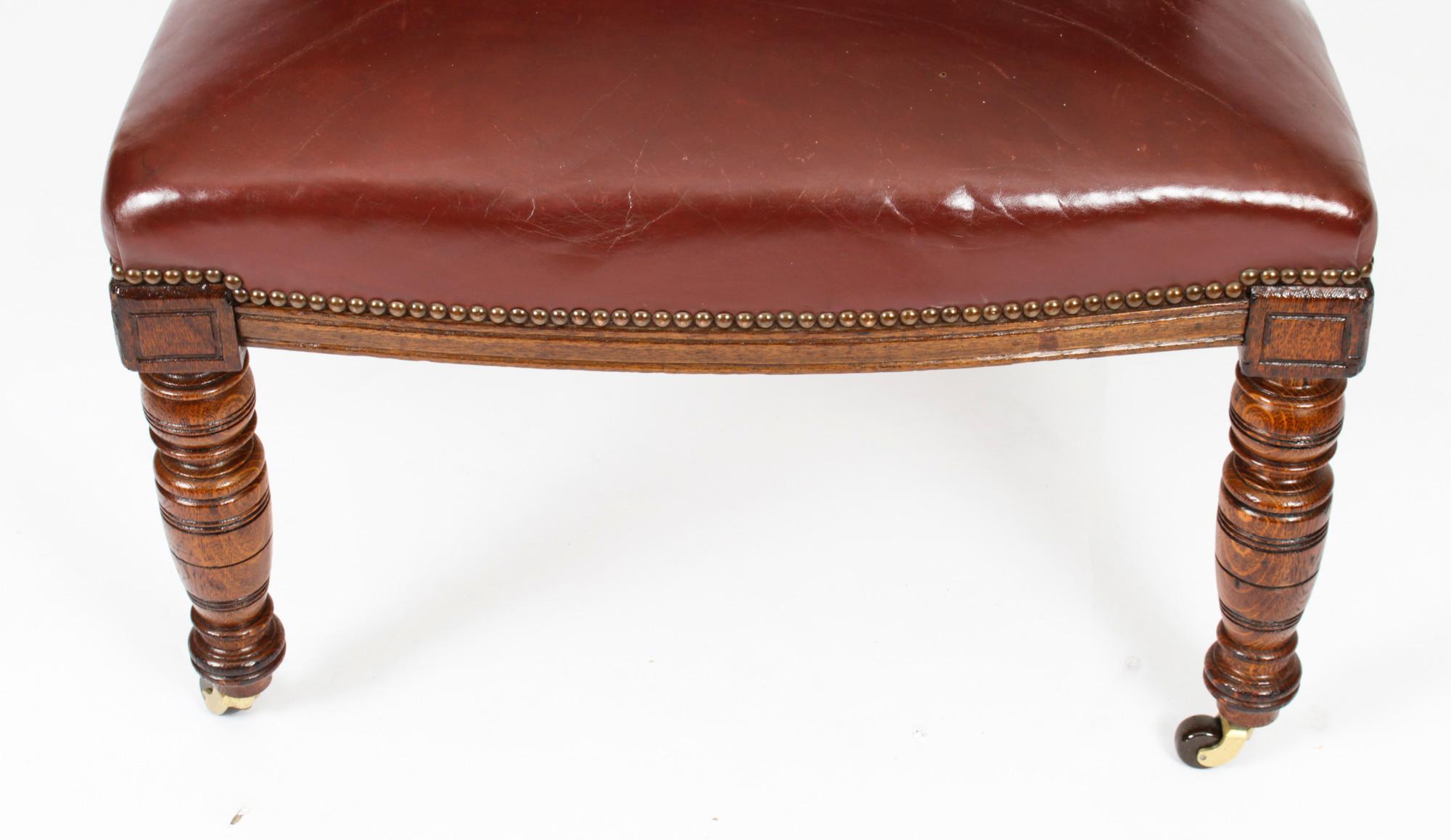 Chaise de bureau victorienne ancienne en chêne et cuir, chaise tubulaire, 19ème siècle en vente 12
