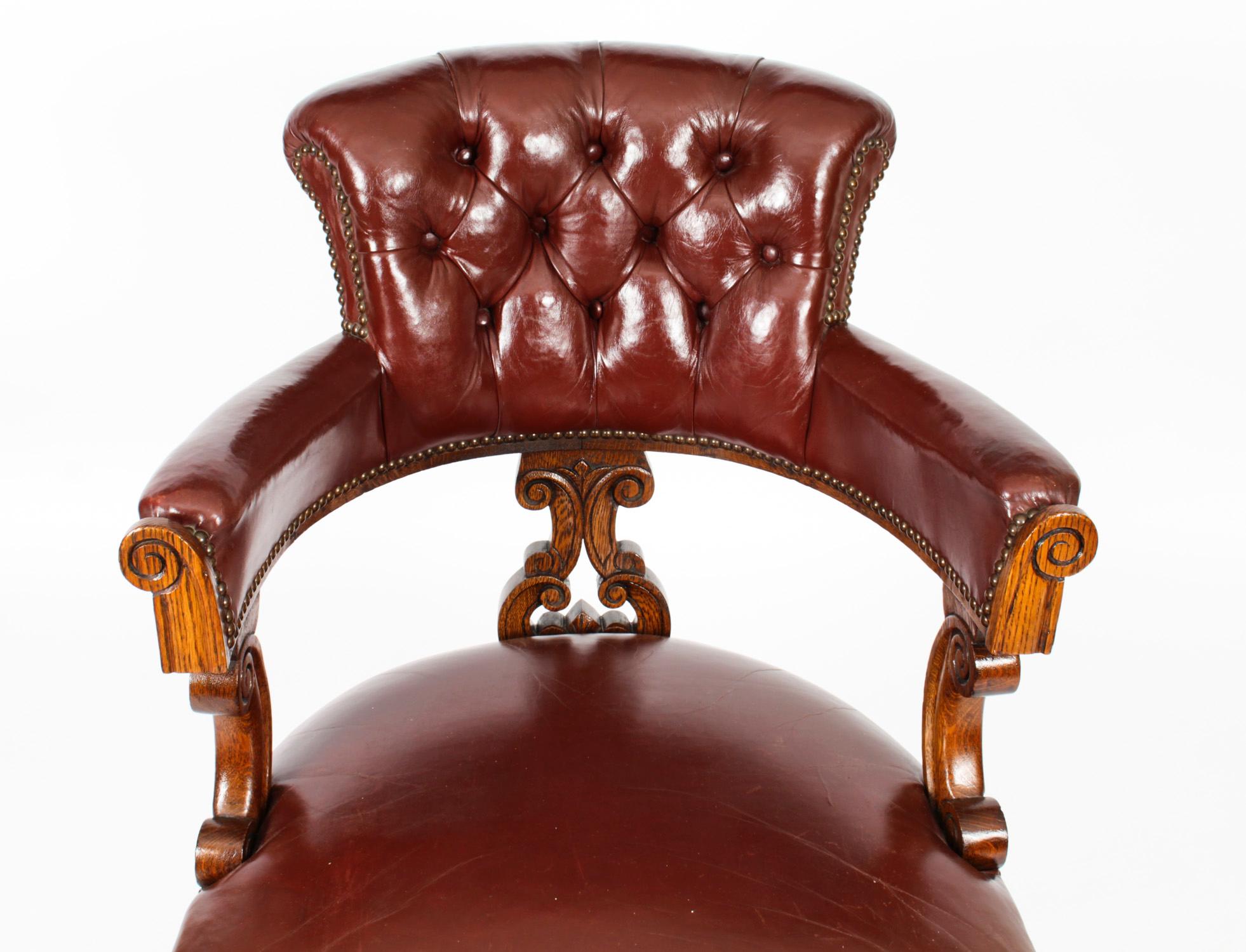 Victorien Chaise de bureau victorienne ancienne en chêne et cuir, chaise tubulaire, 19ème siècle en vente