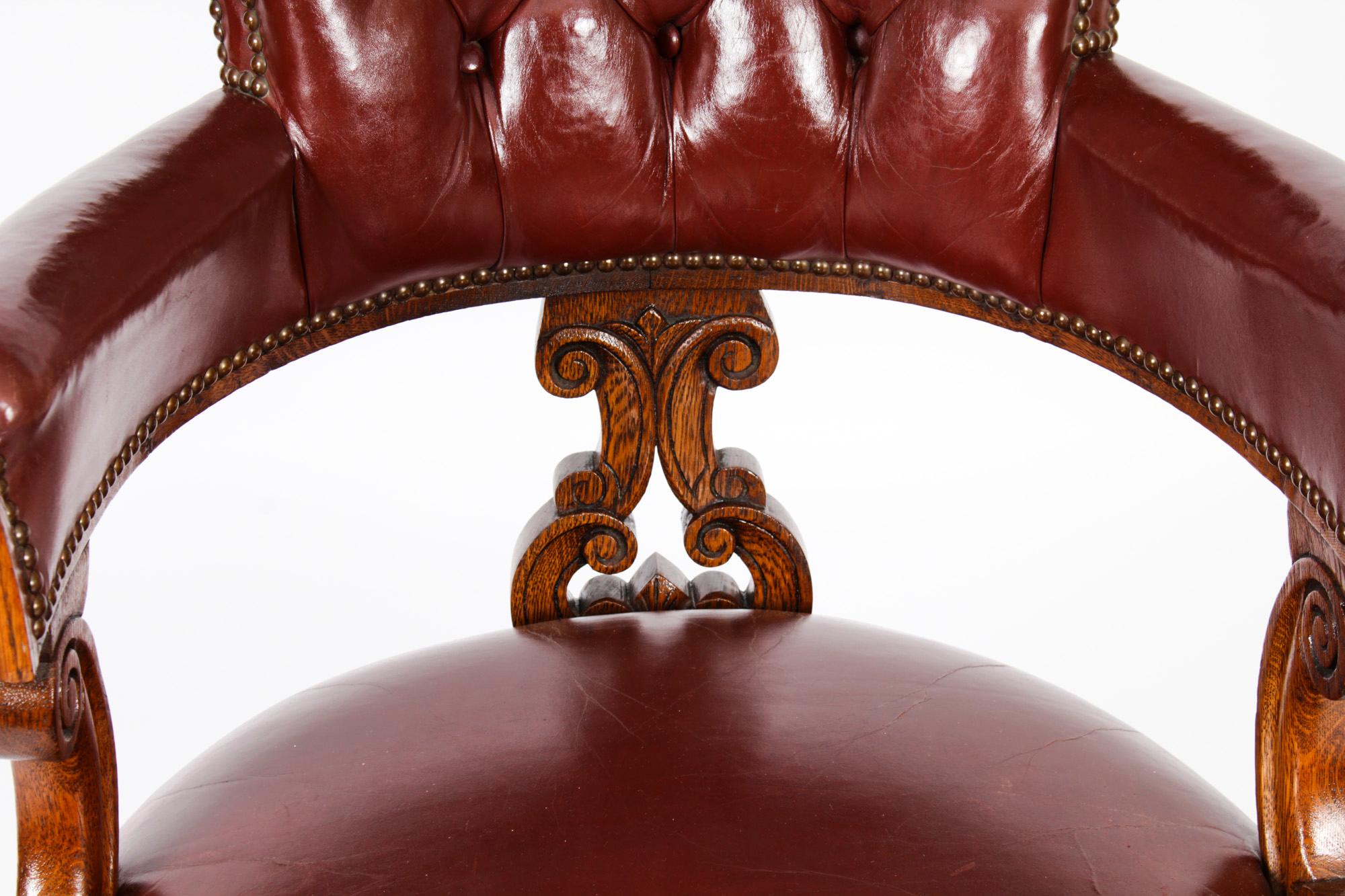 Anglais Chaise de bureau victorienne ancienne en chêne et cuir, chaise tubulaire, 19ème siècle en vente
