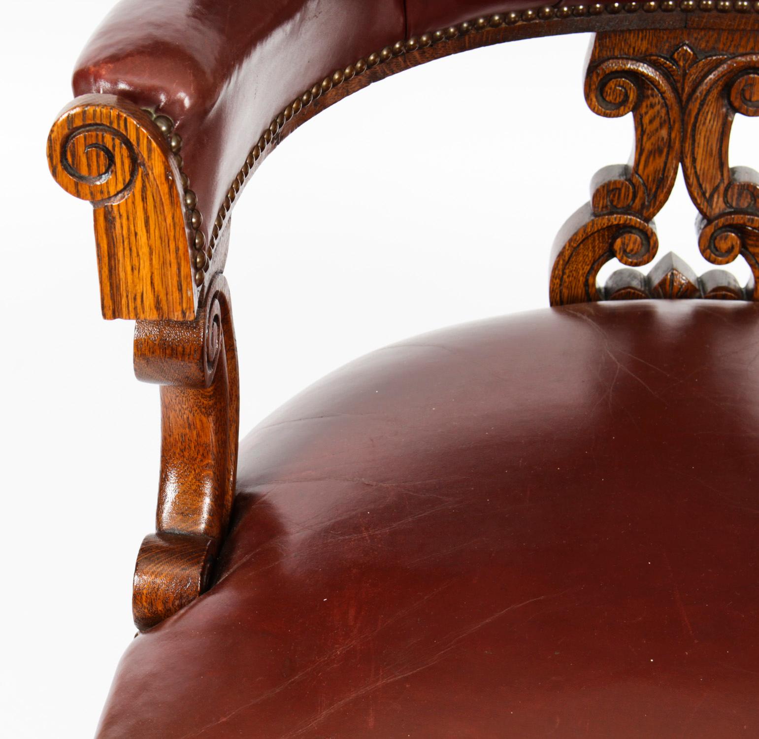 Chaise de bureau victorienne ancienne en chêne et cuir, chaise tubulaire, 19ème siècle Bon état - En vente à London, GB