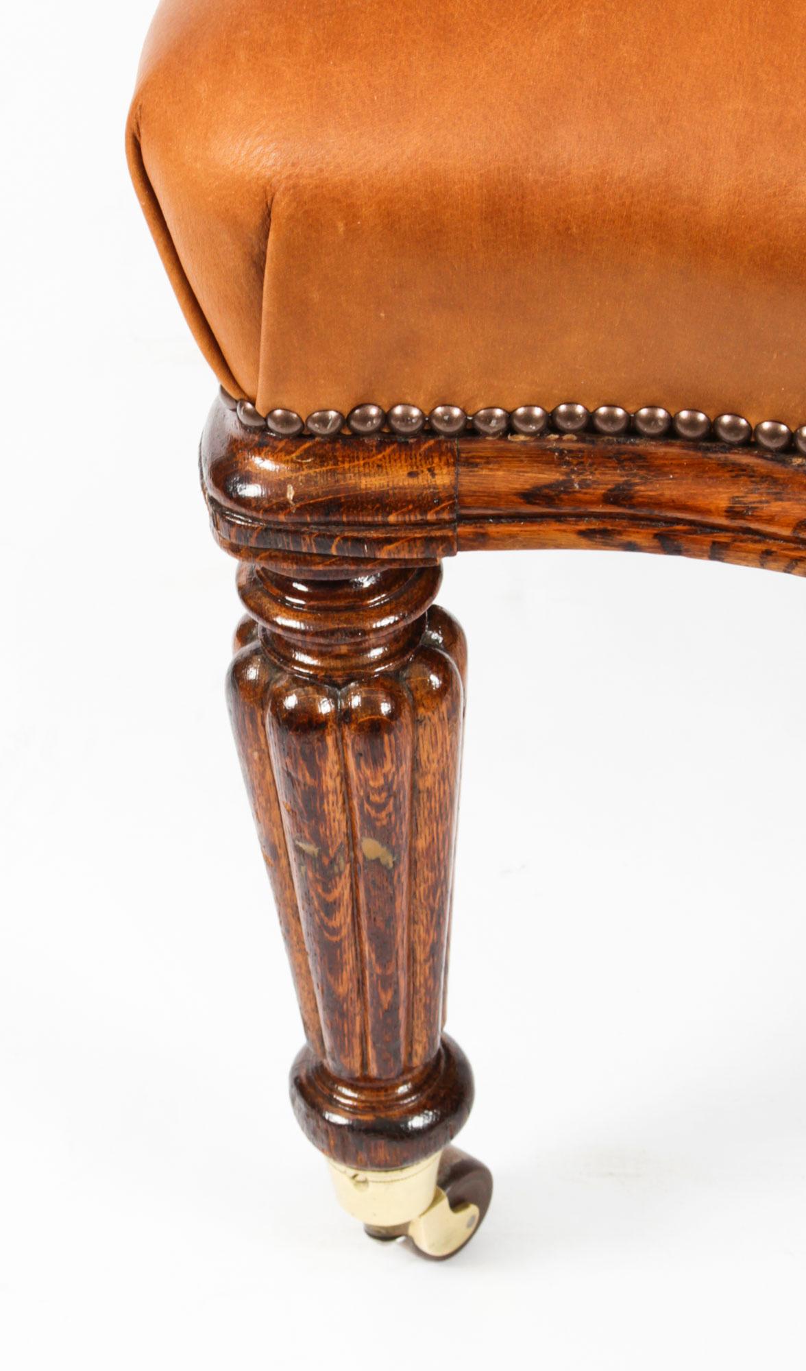 Antique Victorian Oak & Leather Desk Chair Tub Chair, 19th Century 3