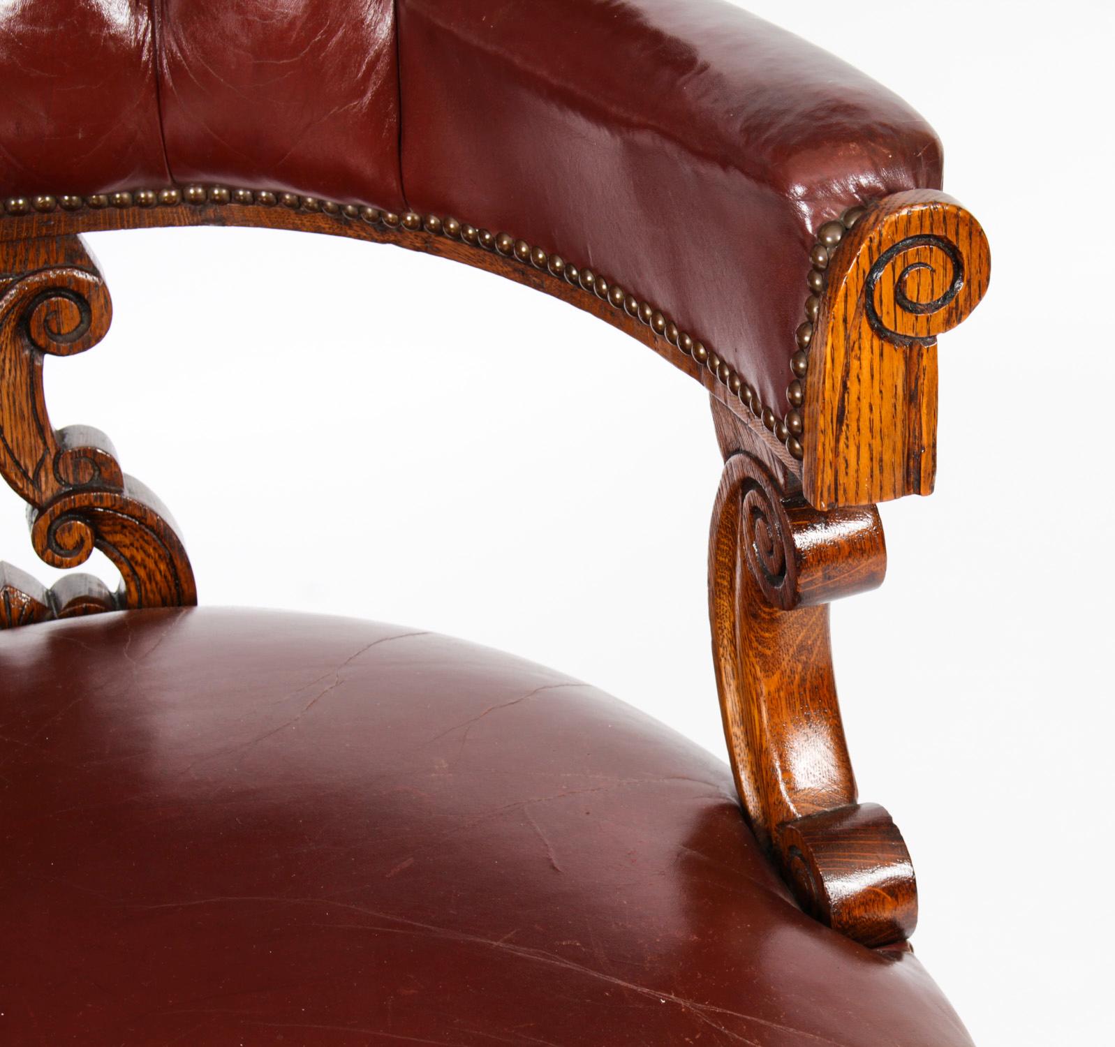 Cuir Chaise de bureau victorienne ancienne en chêne et cuir, chaise tubulaire, 19ème siècle en vente