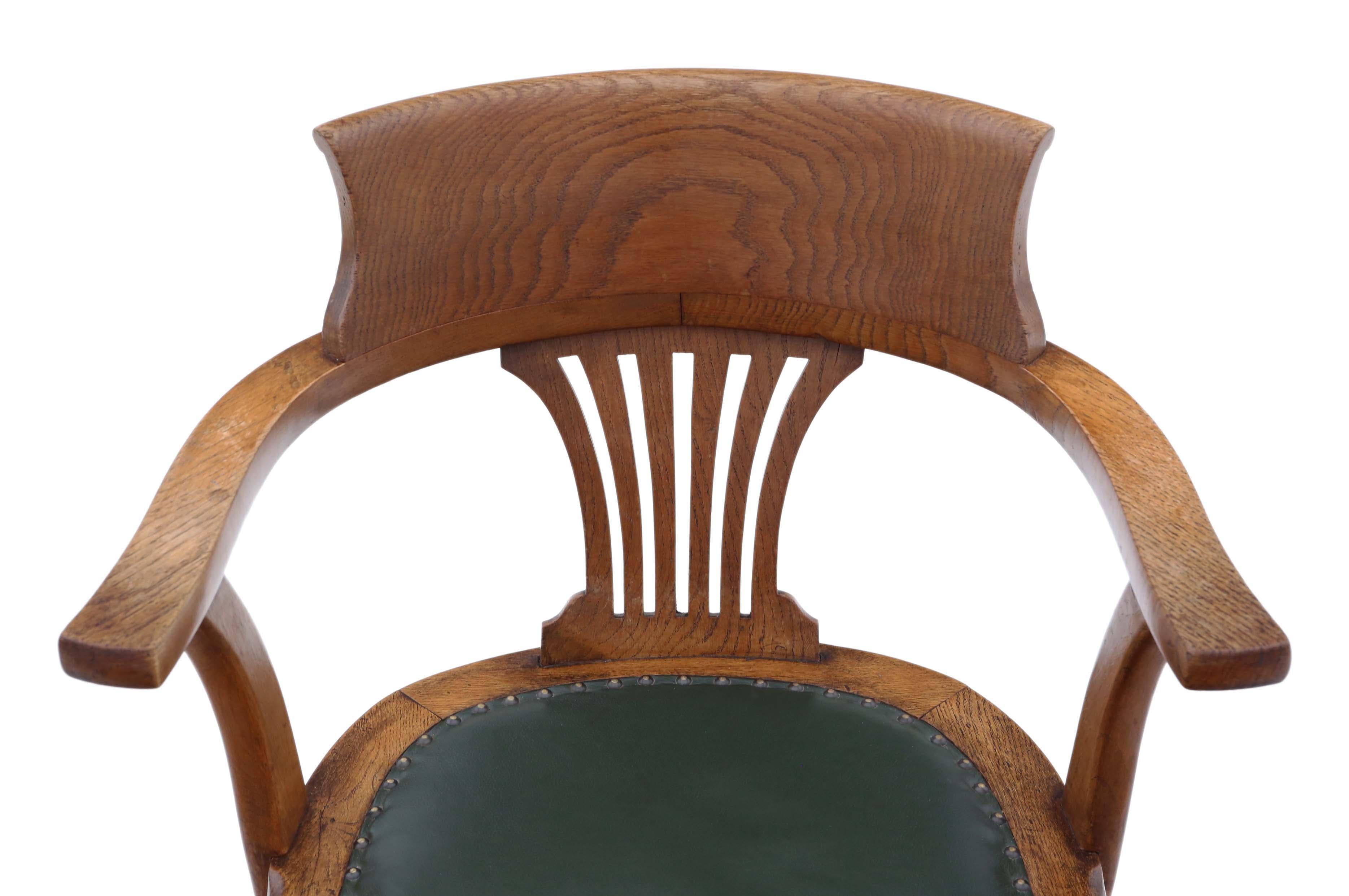 Antique Victorian Oak Leather Desk Office Chair 2