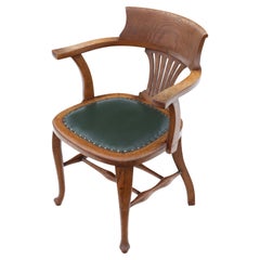 Antique Victorian Oak Leather Desk Office Chair