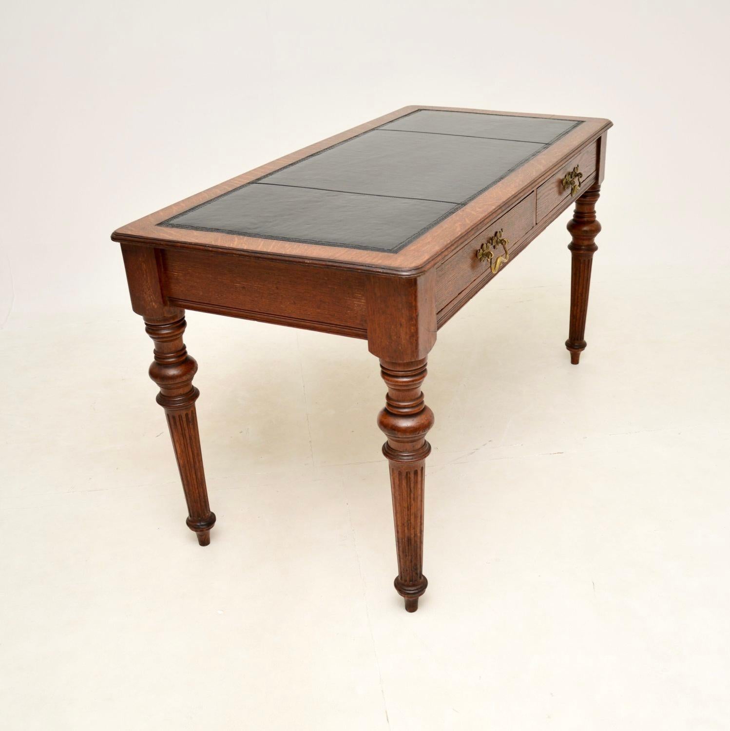 Late Victorian Antique Victorian Oak Leather Top Writing Table / Desk For Sale