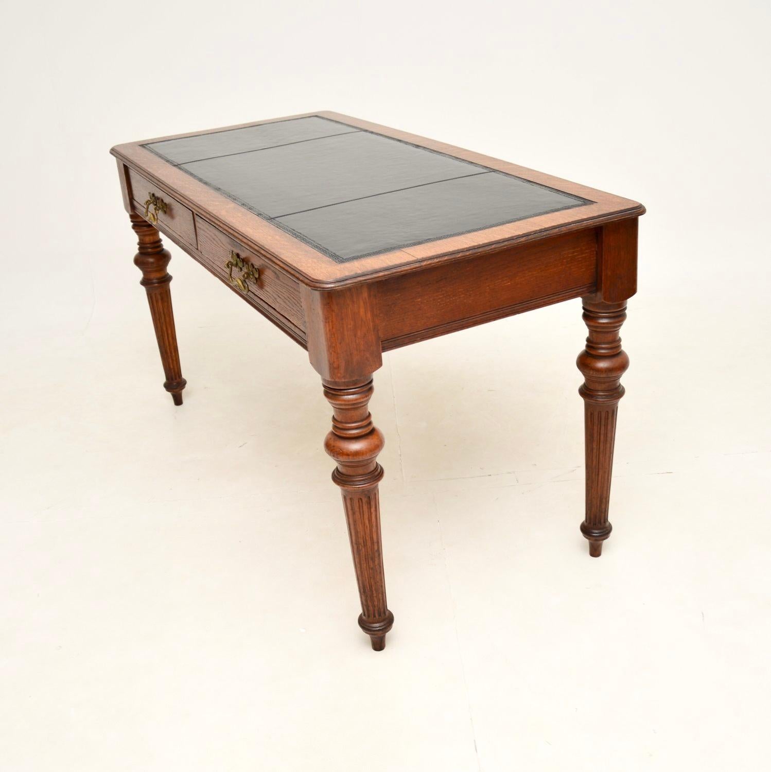 British Antique Victorian Oak Leather Top Writing Table / Desk For Sale