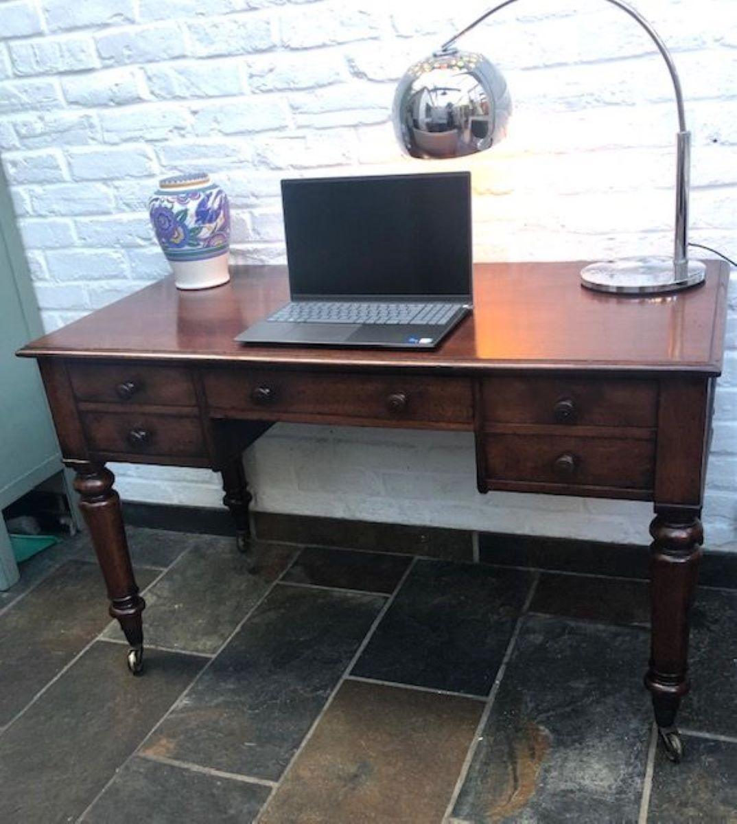 British Antique Victorian Oak & Mahogany Desk, Writing Table, English, Circa 1880 For Sale