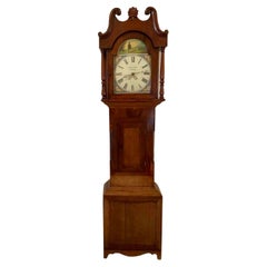 Antique Victorian Oak & Mahogany Painted Arched Dial Grandfather Clock