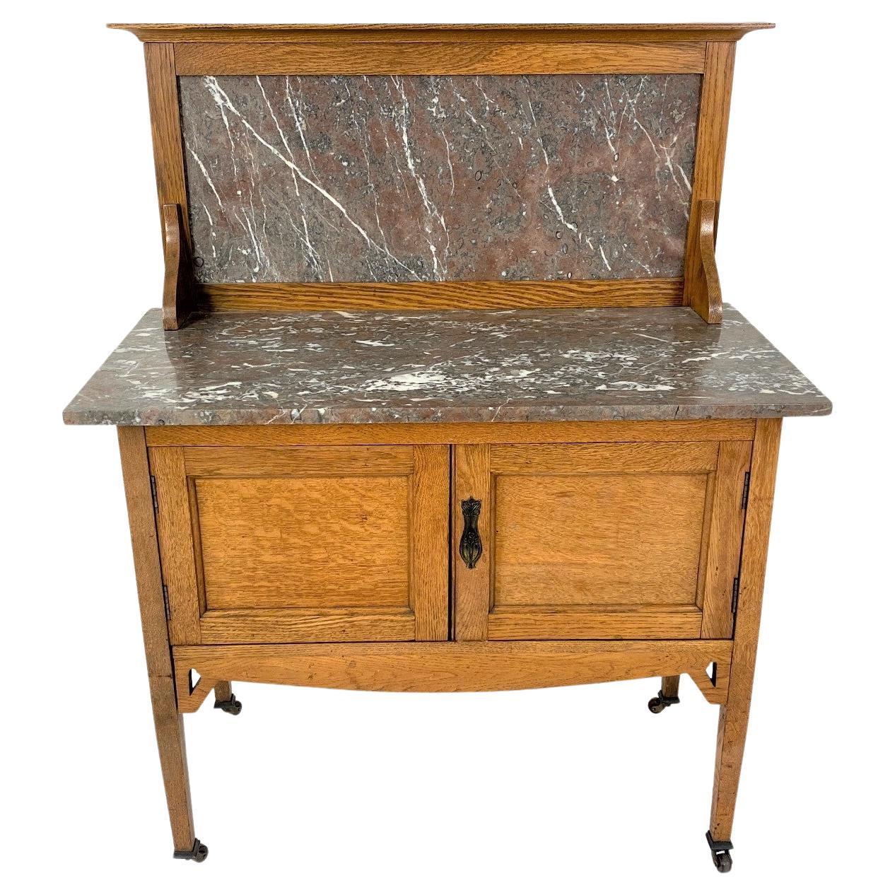 Antique Victorian Oak Marble Top Washstand, Dresser, Scotland 1900, B660