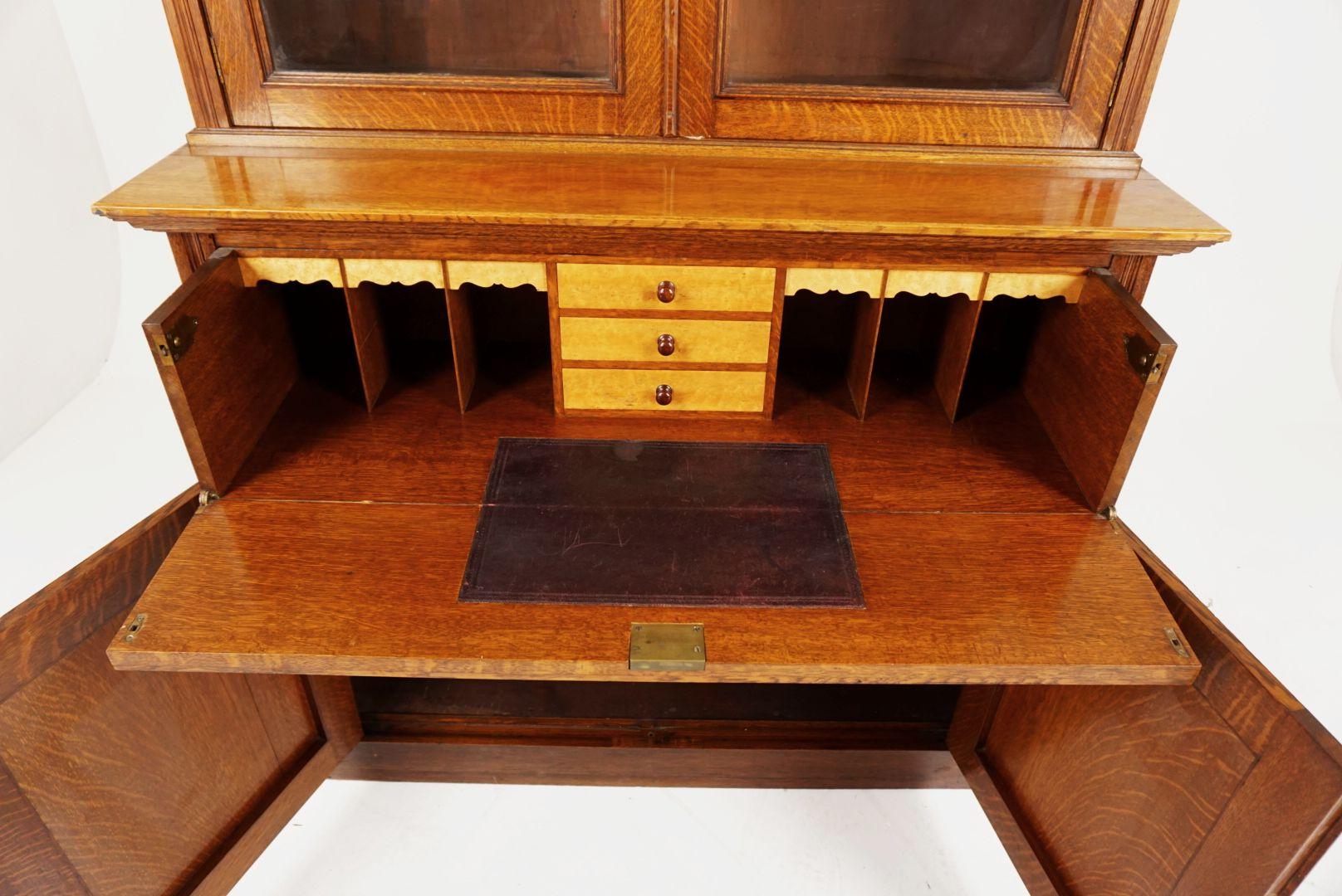 Hand-Crafted Antique Victorian Oak Secretaire Bookcase, Desk, Bookcase, Scotland 1890, B1817