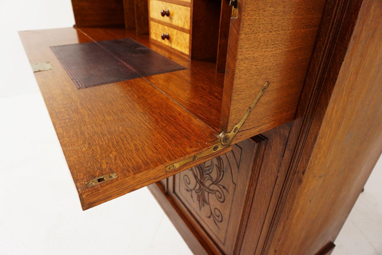Late 19th Century Antique Victorian Oak Secretaire Bookcase, Desk, Bookcase, Scotland 1890, B1817