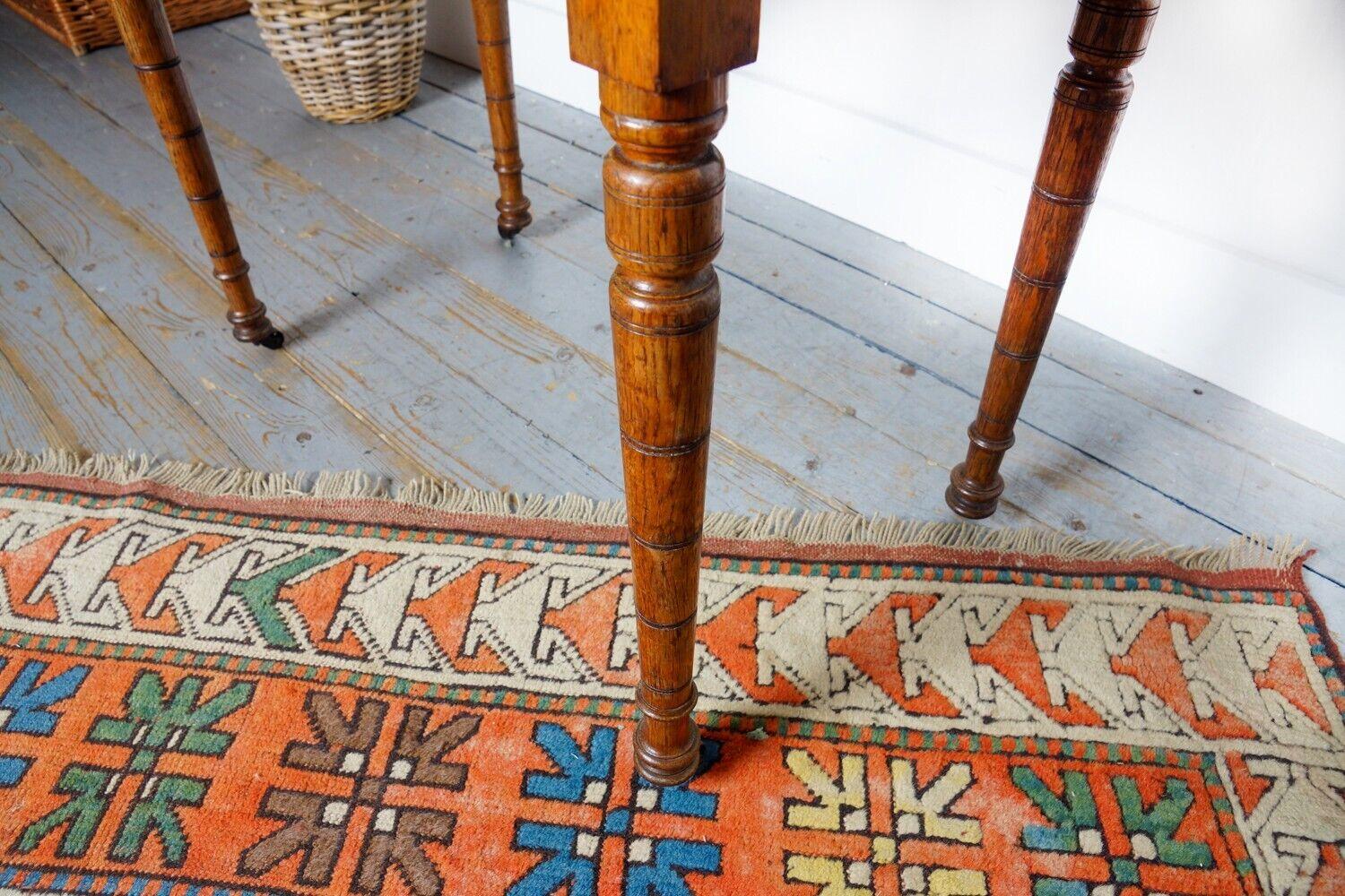 19th Century Antique Victorian Oak Side Table Desk on Turned Legs For Sale