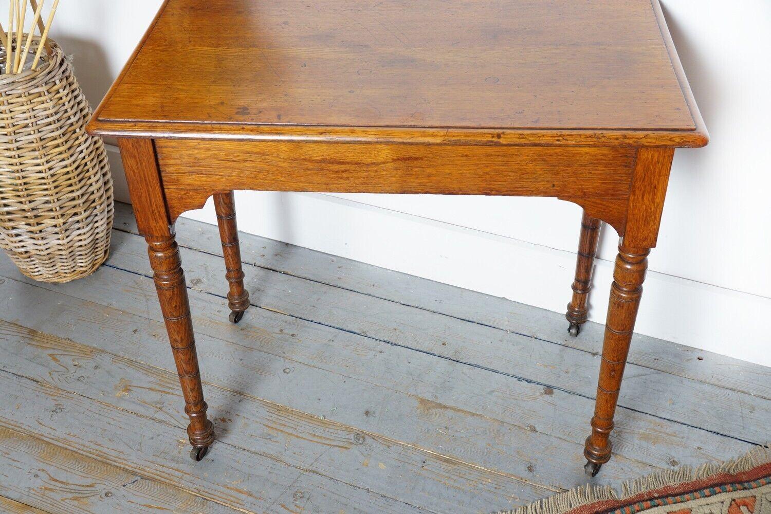 Antique Victorian Oak Side Table Desk on Turned Legs For Sale 1