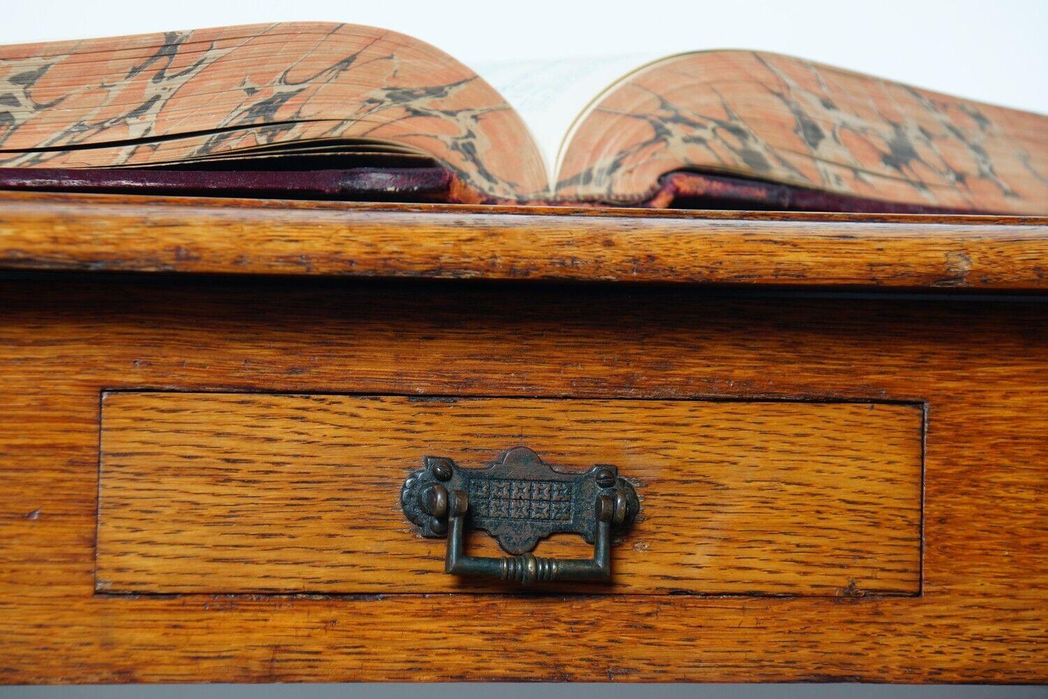 Antique Victorian Oak Side Table Desk on Turned Legs For Sale 3