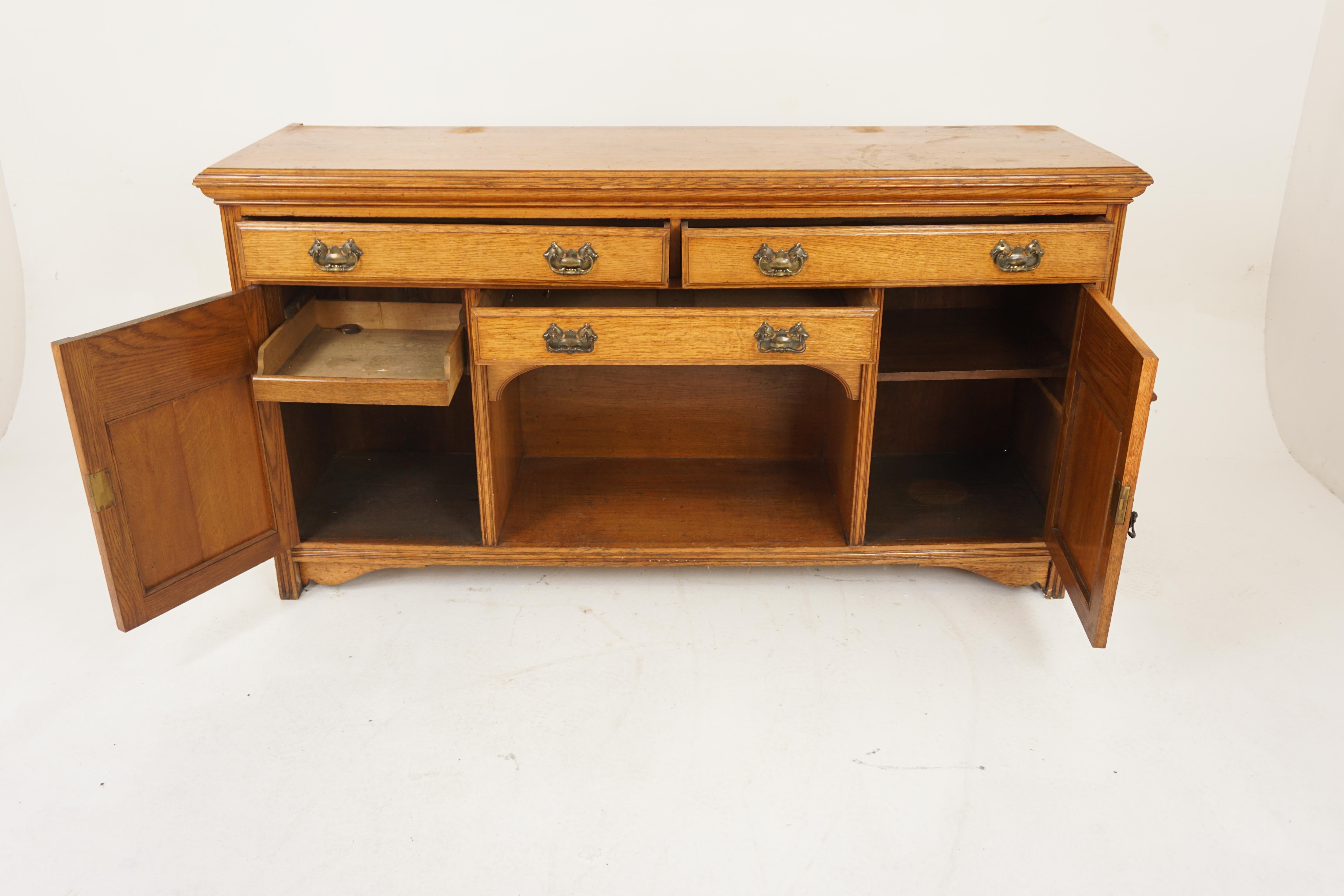 Antique Victorian Oak Sideboard, Buffet, Chiffonier, Scotland 1890, H607  In Good Condition For Sale In Vancouver, BC