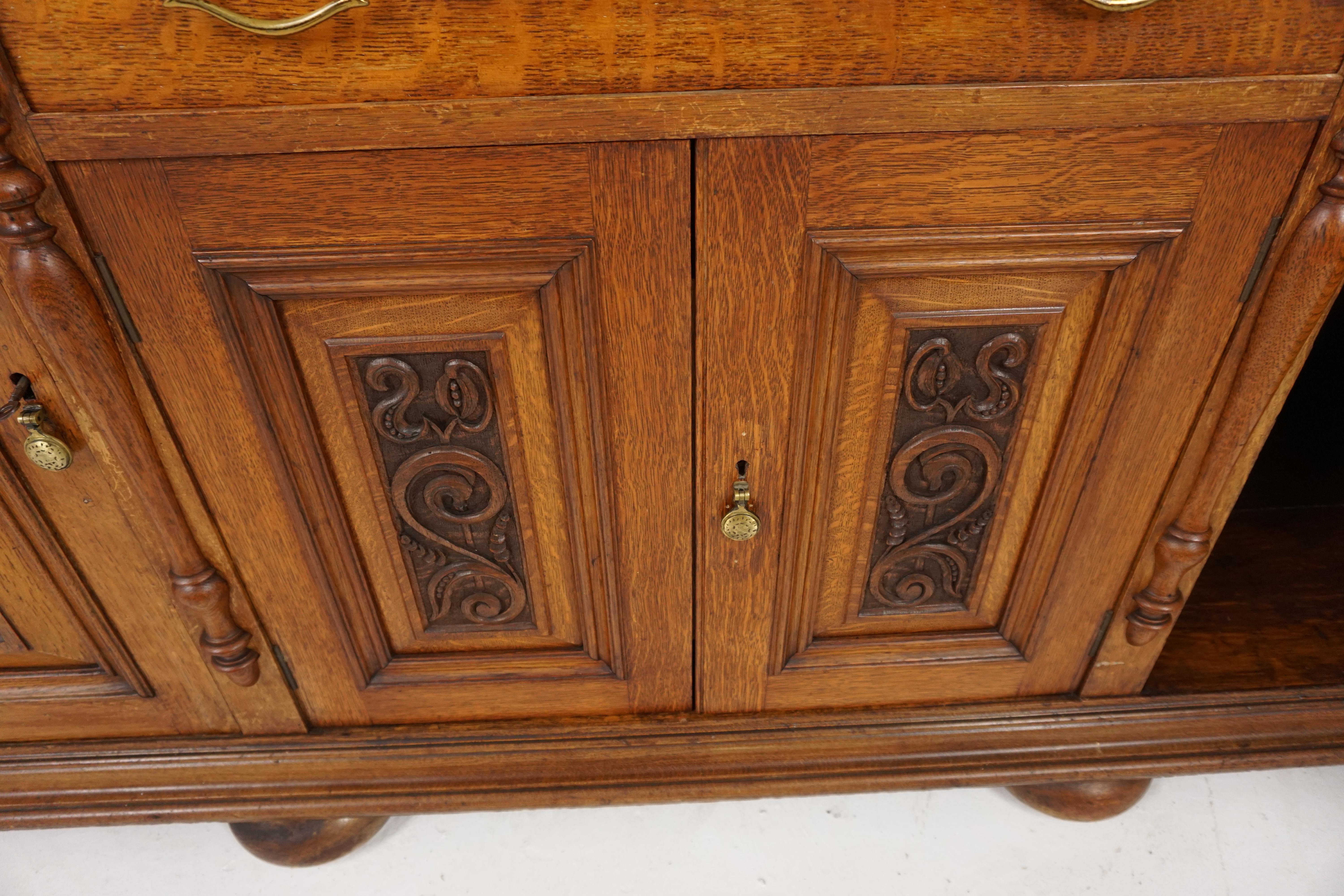 Hand-Crafted Antique Victorian Oak Sideboard, Buffet, Dresser, Base, Scotland 1890
