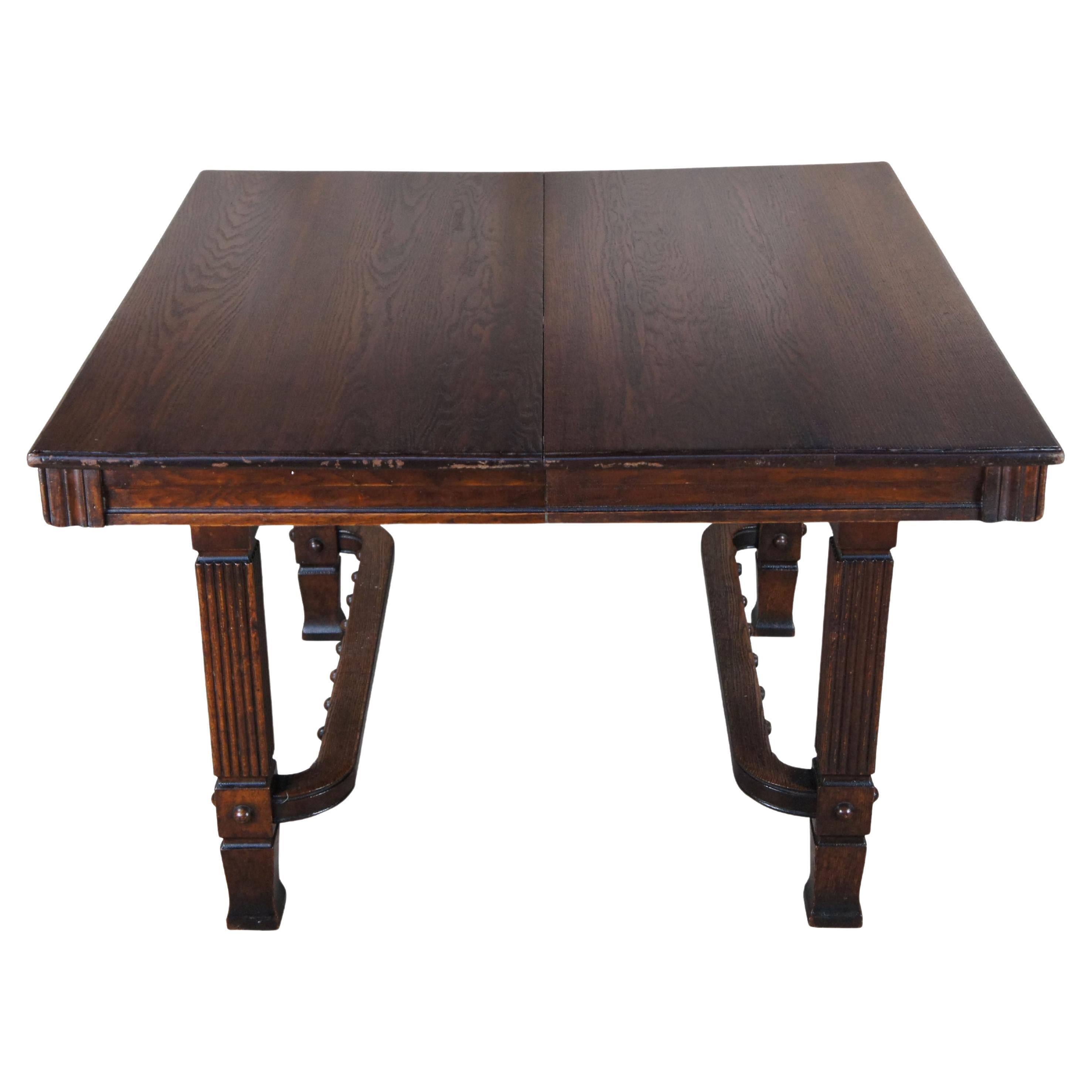 Antique Victorian Oak Square Extendable Breakfast Dining Room Table 72"