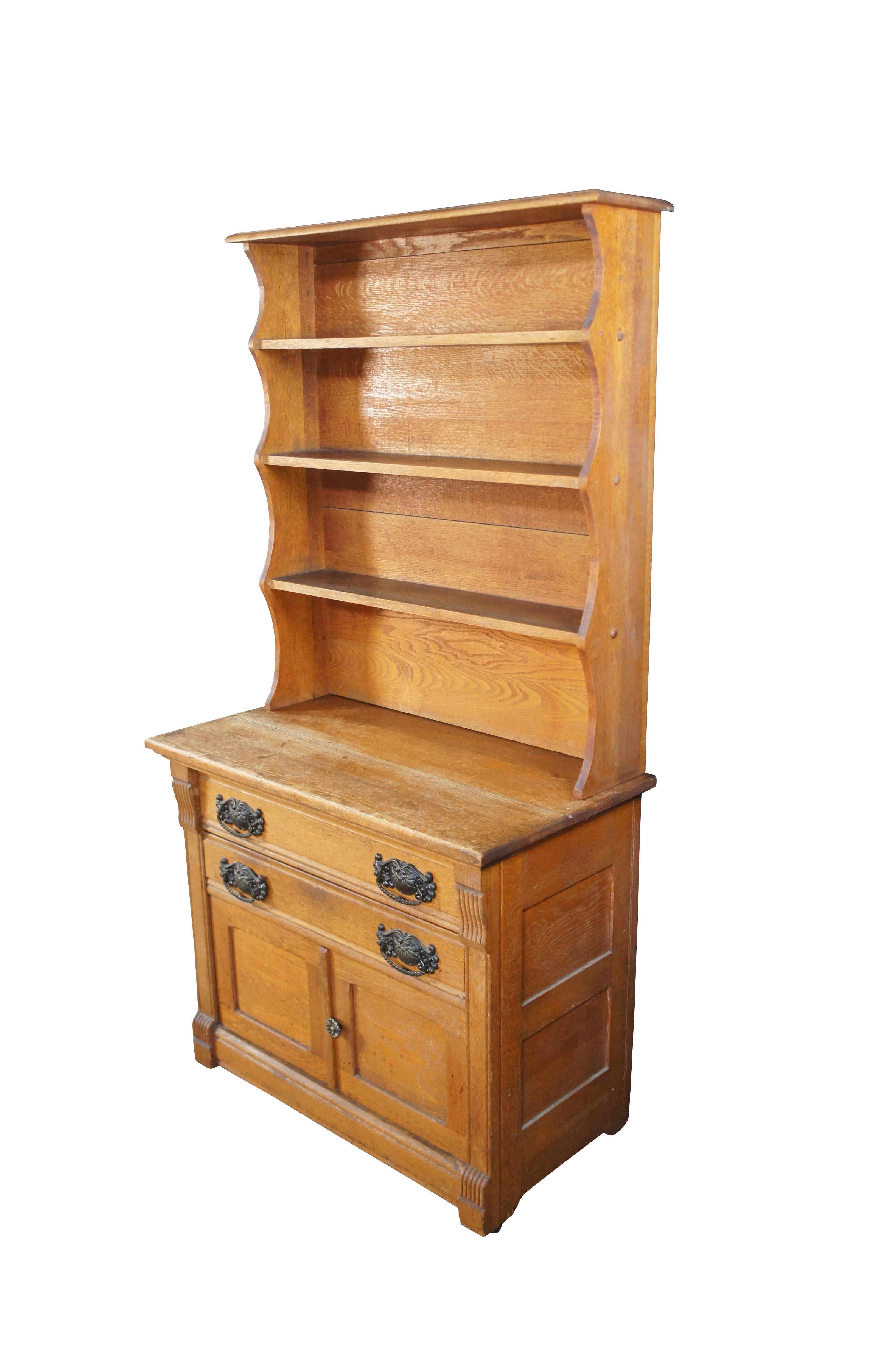 American Antique Victorian Oak Stepback Bookcase Bookshelf Hutch Cabinet 67
