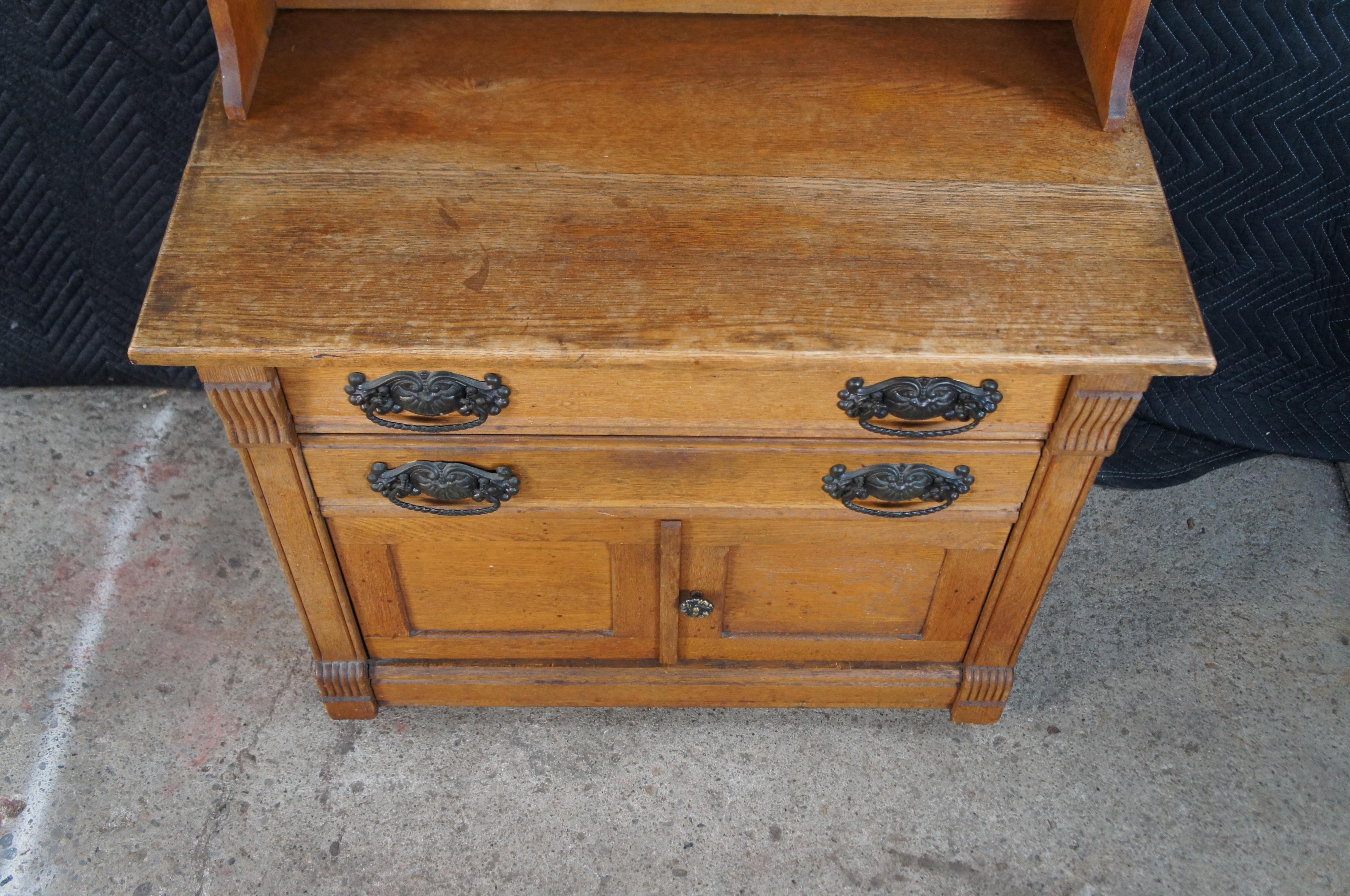 Antique Victorian Oak Stepback Bookcase Bookshelf Hutch Cabinet 67