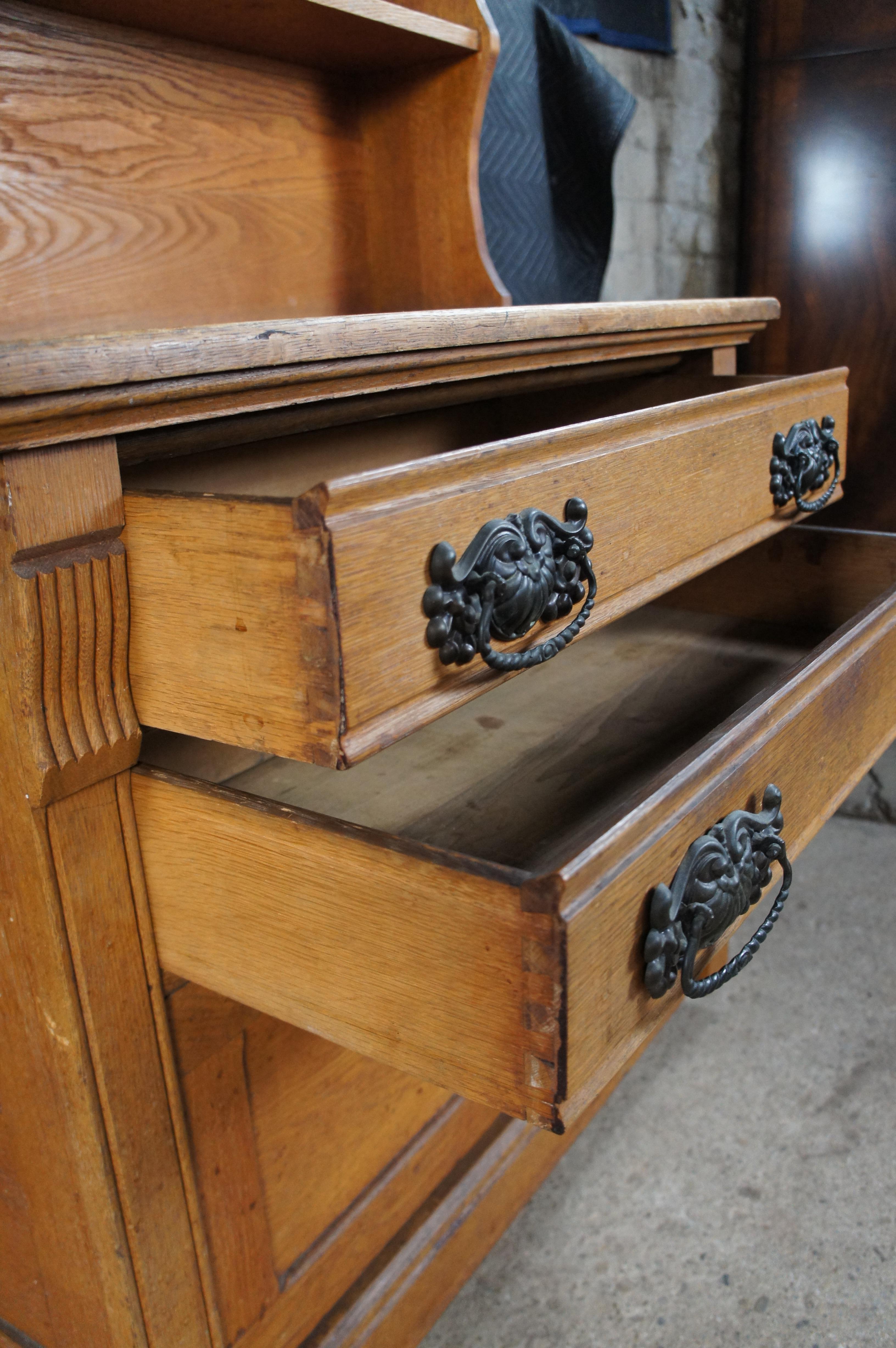 Brass Antique Victorian Oak Stepback Bookcase Bookshelf Hutch Cabinet 67