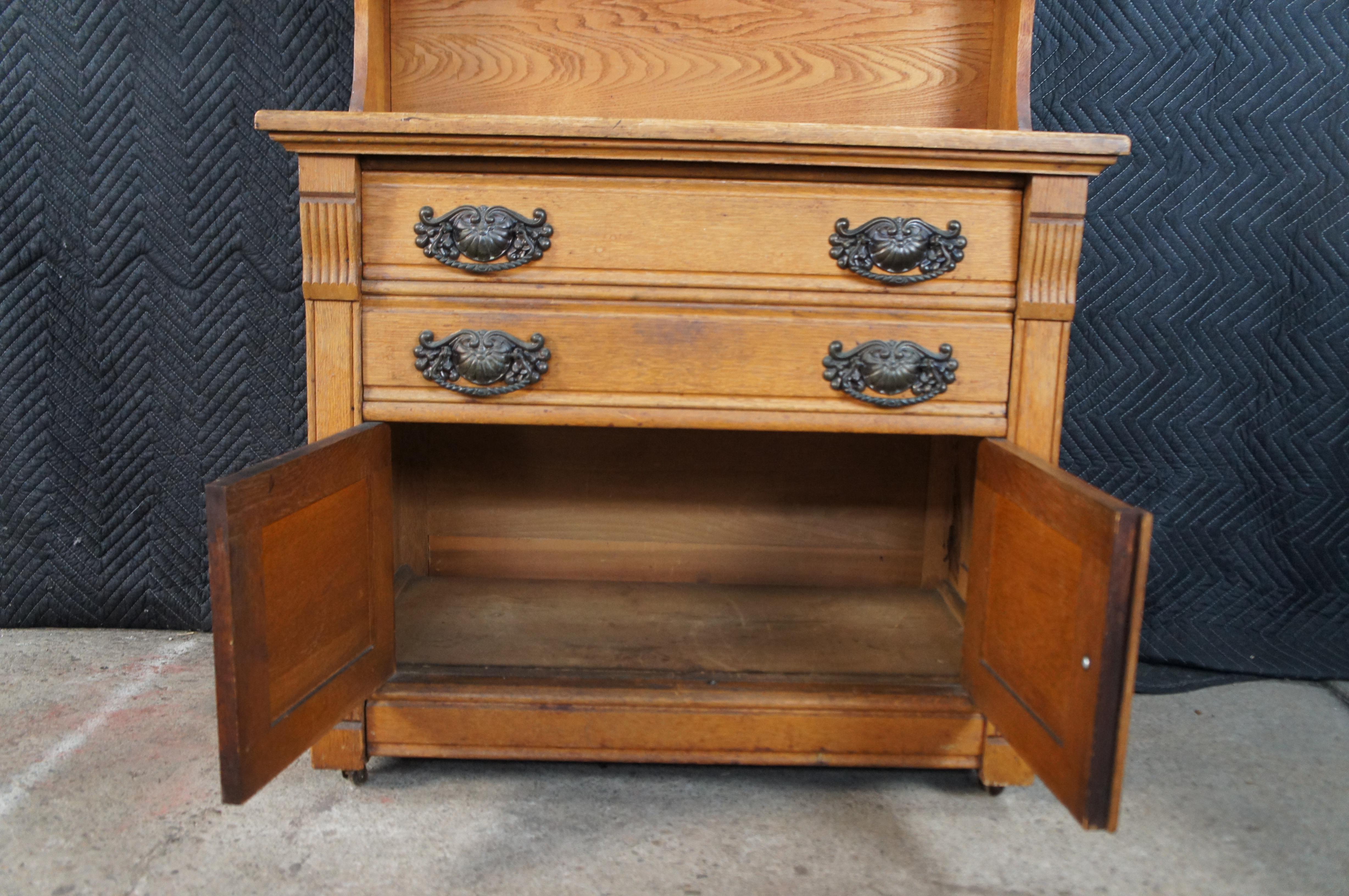 Antique Victorian Oak Stepback Bookcase Bookshelf Hutch Cabinet 67
