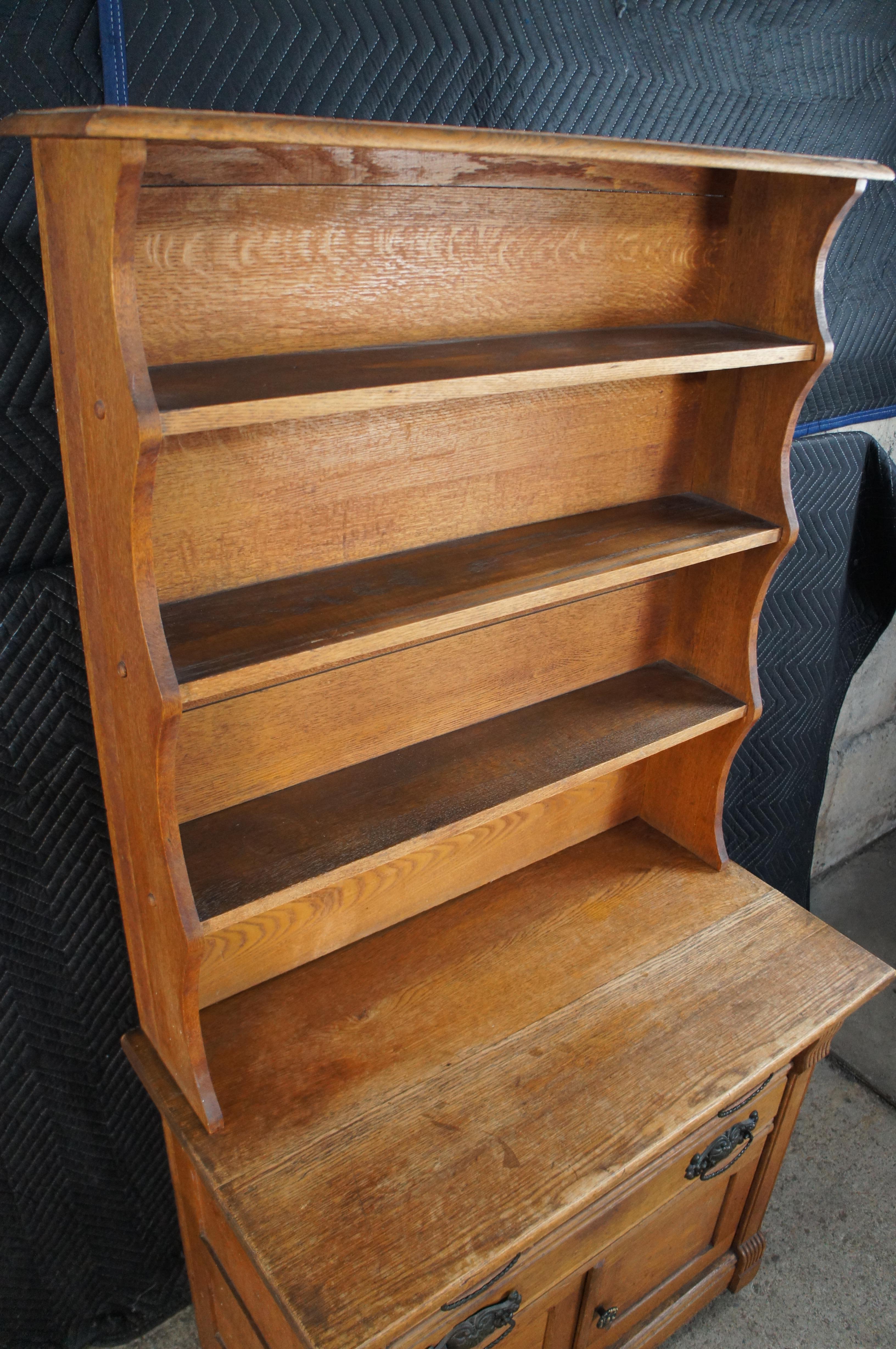 Antique Victorian Oak Stepback Bookcase Bookshelf Hutch Cabinet 67