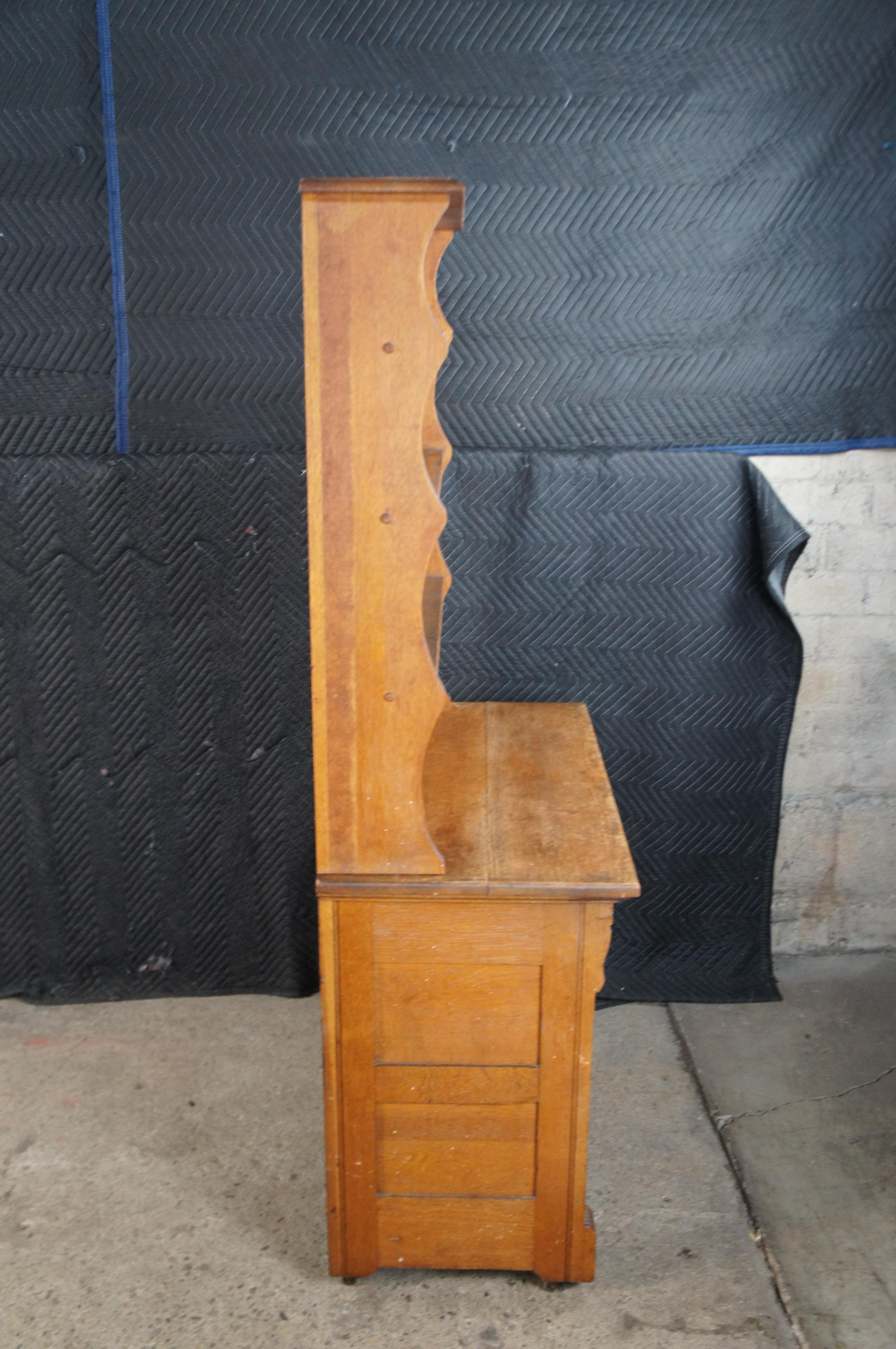 Antique Victorian Oak Stepback Bookcase Bookshelf Hutch Cabinet 67
