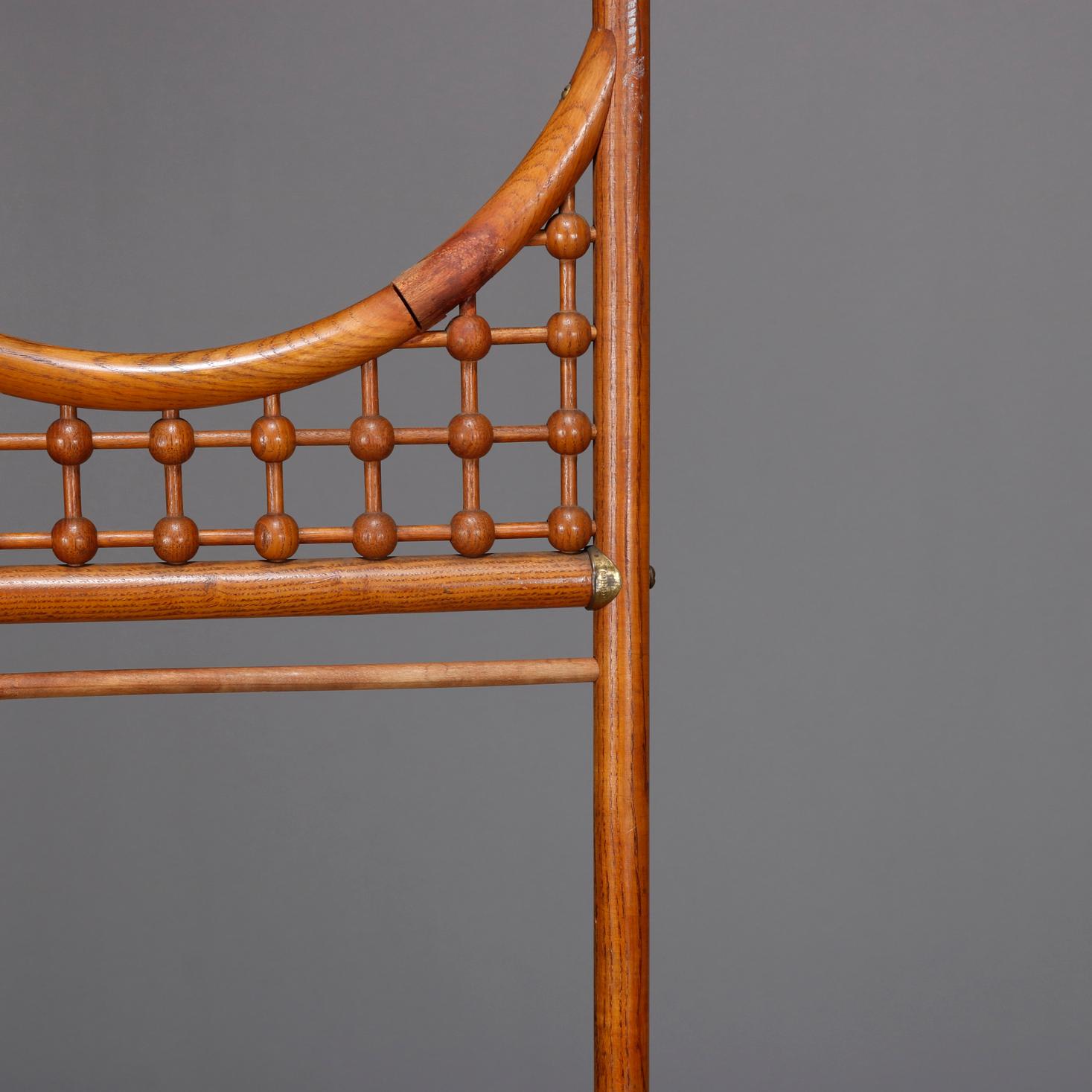 American Antique Victorian Oak Stick and Ball Three-Panel Dressing Screen, 19th Century