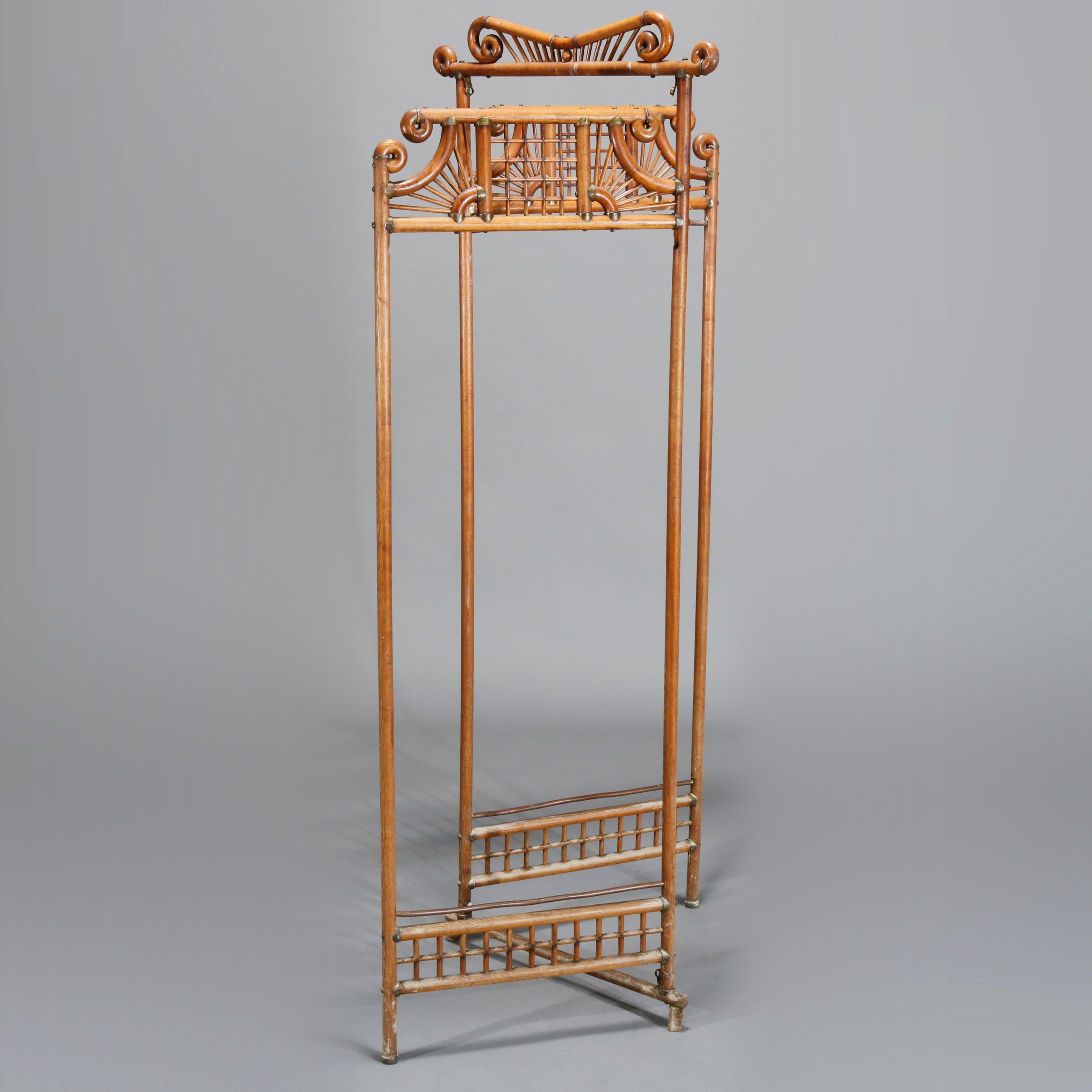 20th Century Antique Victorian Oak Stick & Ball Three-Panel Dressing Screen, Circa 1900