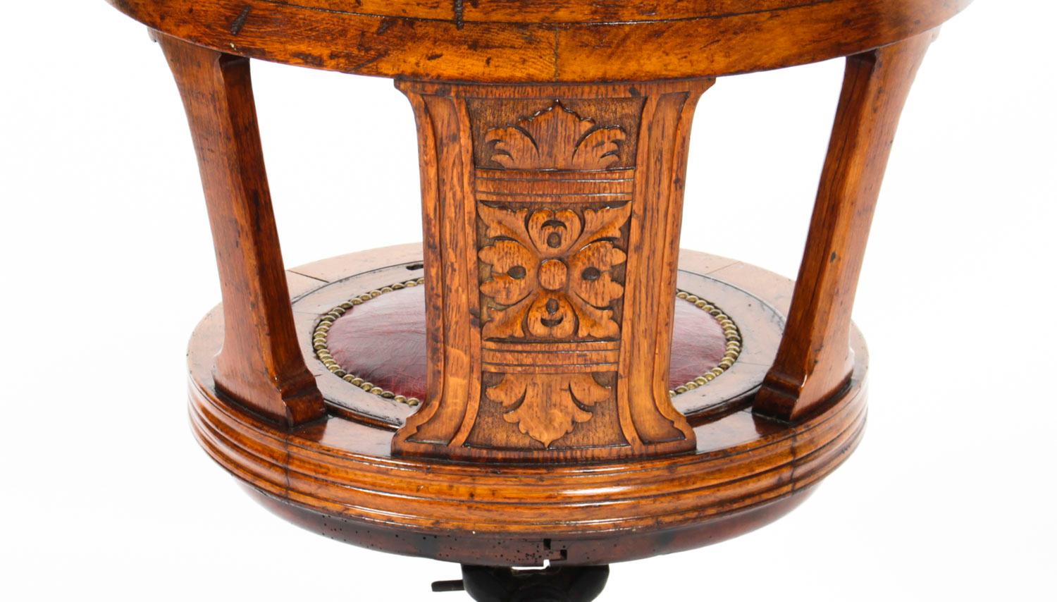 English Antique Victorian Oak Swivel Ships / Captains Cockpit Desk Chair 19th C