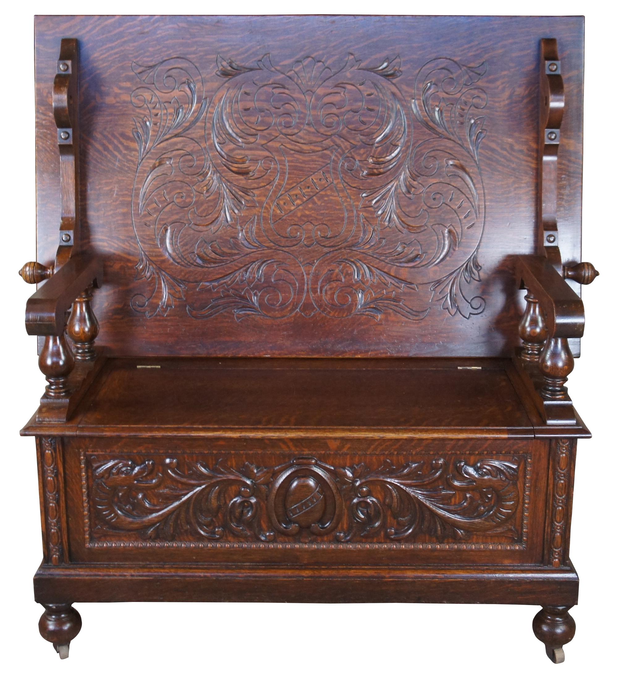 Antiker viktorianischer Eichenholz-Bibliotheks-Tavern-Monks-Bank mit Kachelplatte und Hutch-Tisch aus Eichenholz (William und Mary) im Angebot