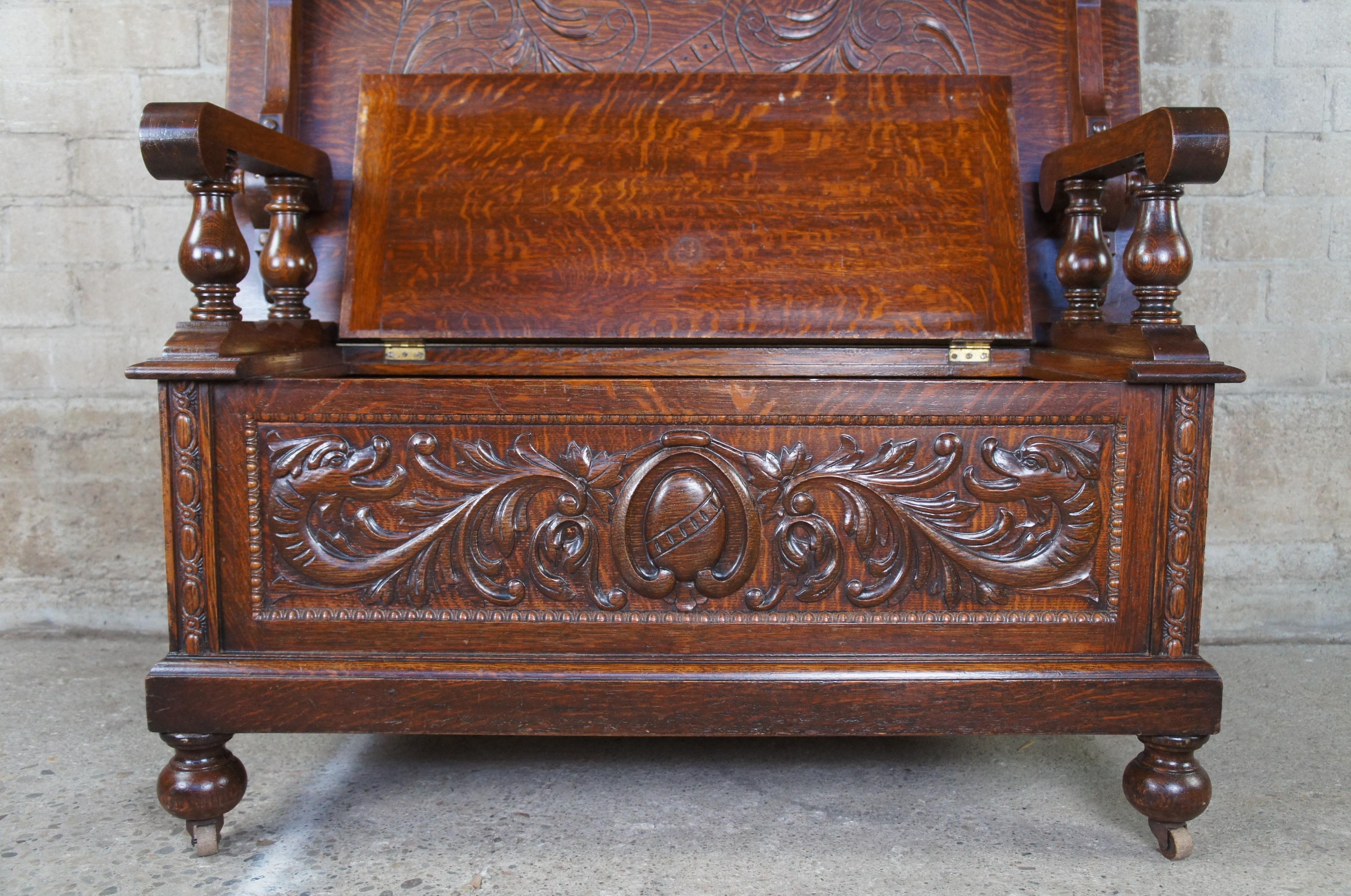 Antiker viktorianischer Eichenholz-Bibliotheks-Tavern-Monks-Bank mit Kachelplatte und Hutch-Tisch aus Eichenholz (19. Jahrhundert) im Angebot