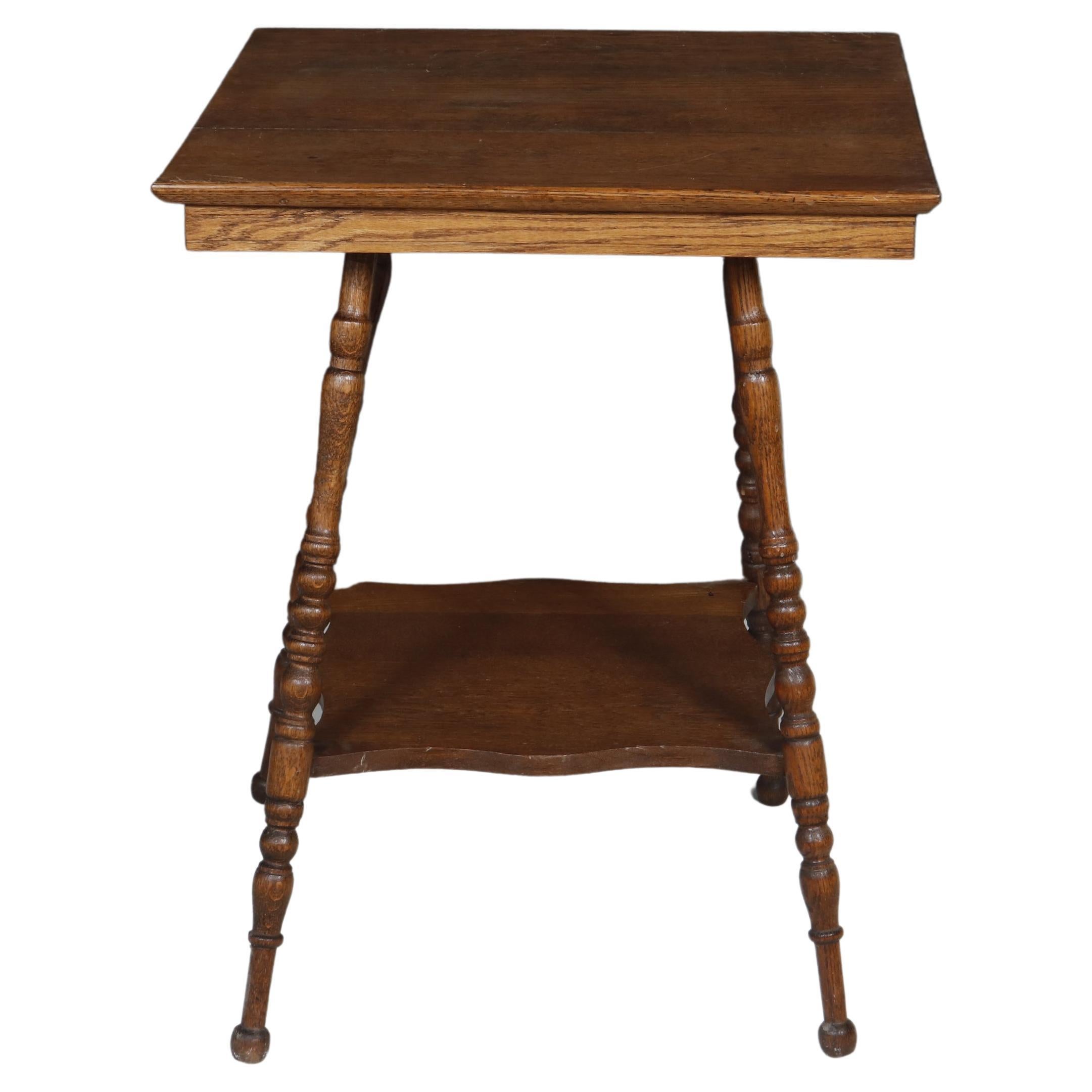 Antique Victorian Oak Turned Leg Parlor Table