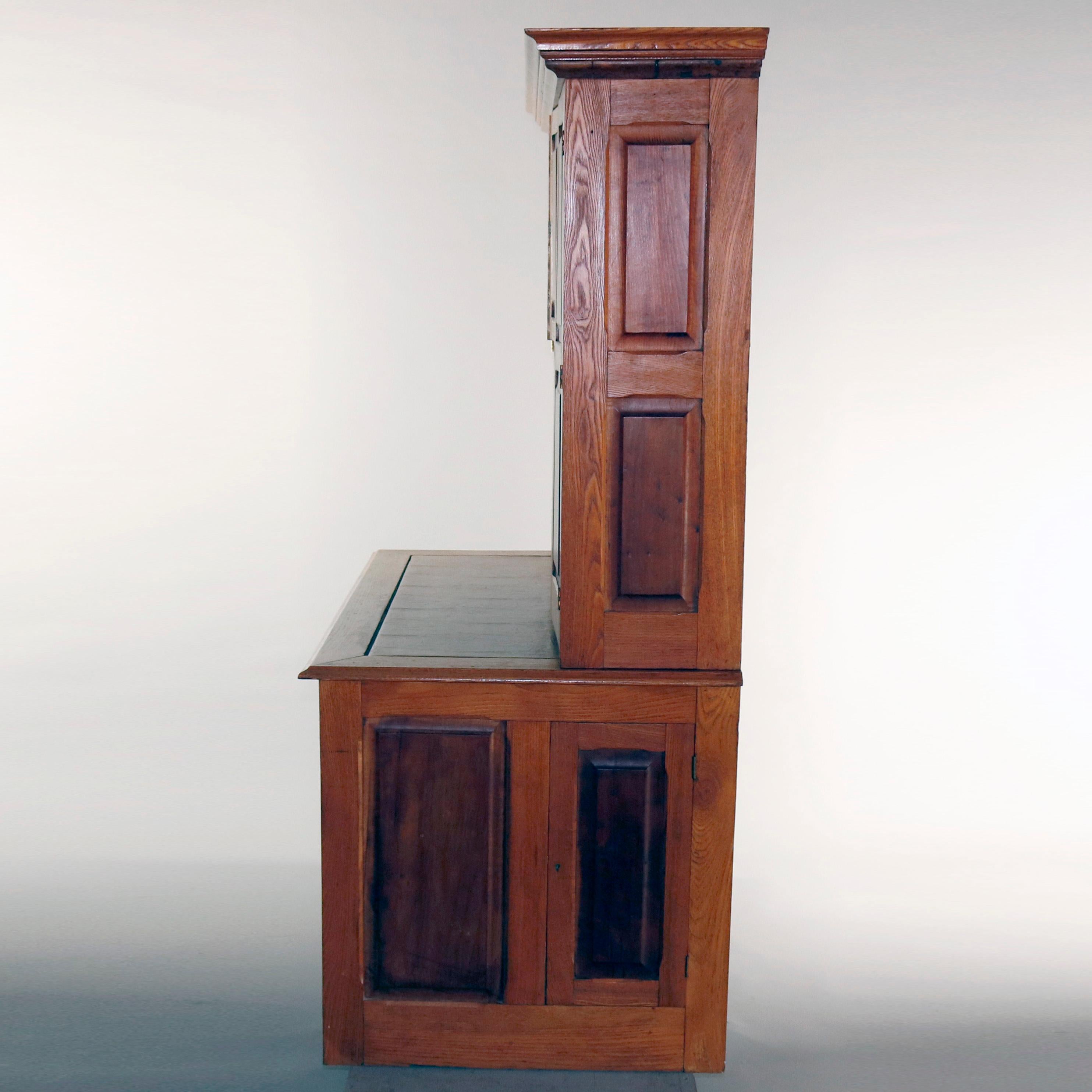 Antique Victorian Oak & Walnut Secretary Desk with Bookcase, circa 1900 2