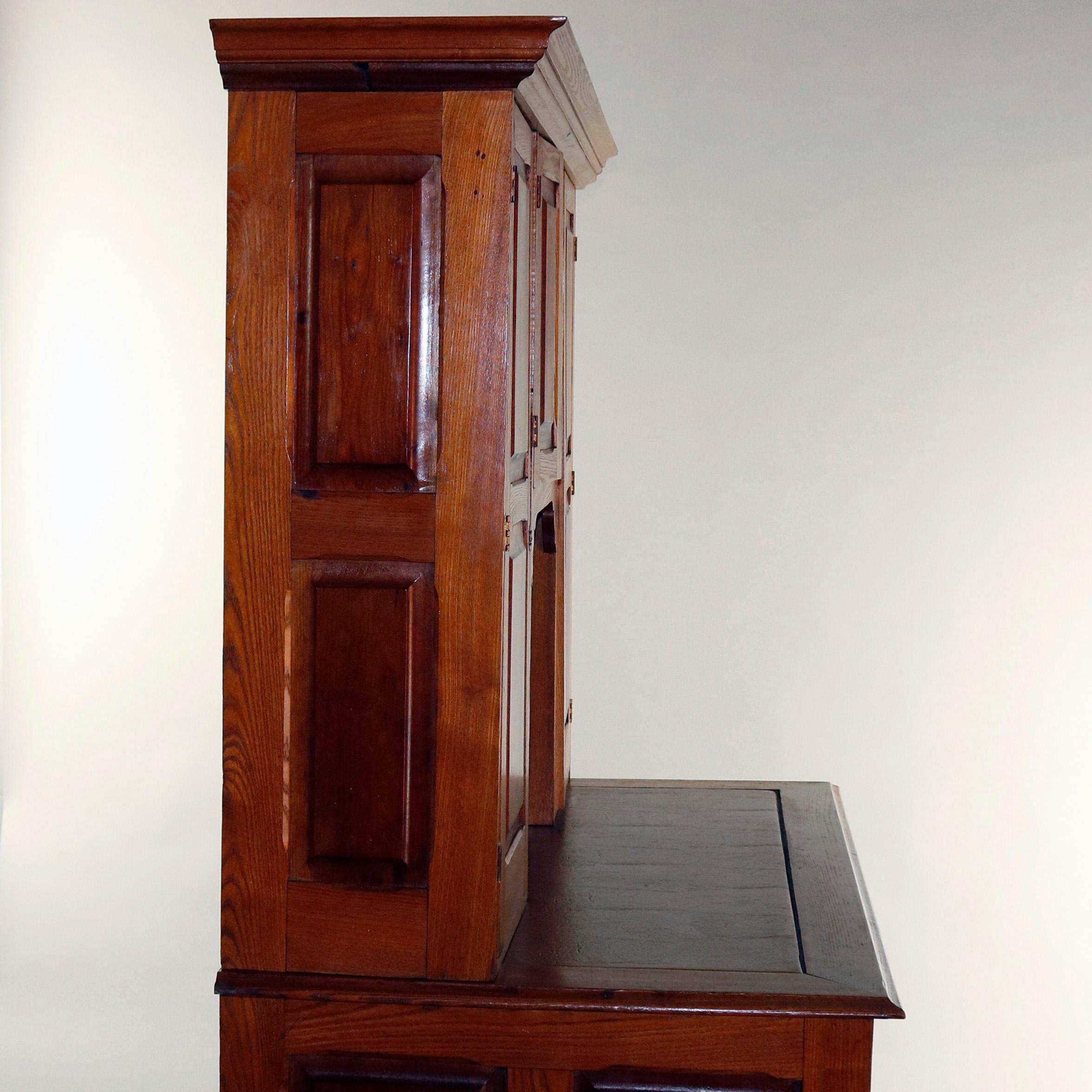 Antique Victorian Oak & Walnut Secretary Desk with Bookcase, circa 1900 1