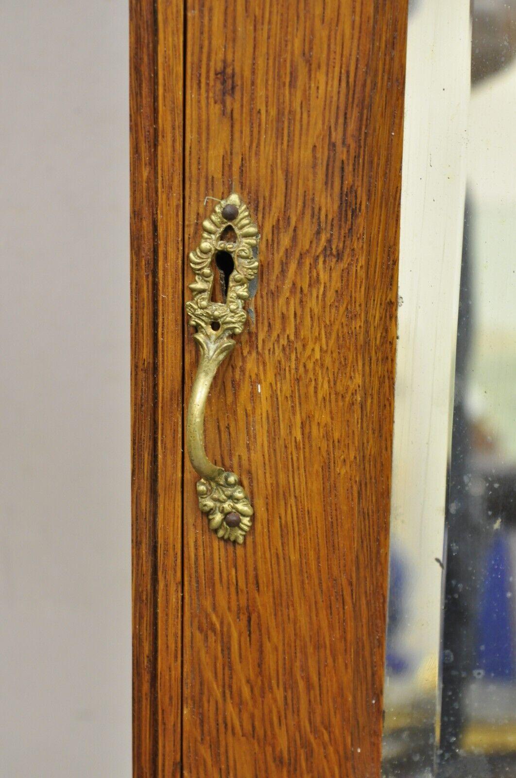 Antique Victorian Oak Wood and Mirror Hanging Bathroom Medicine Cabinet 4