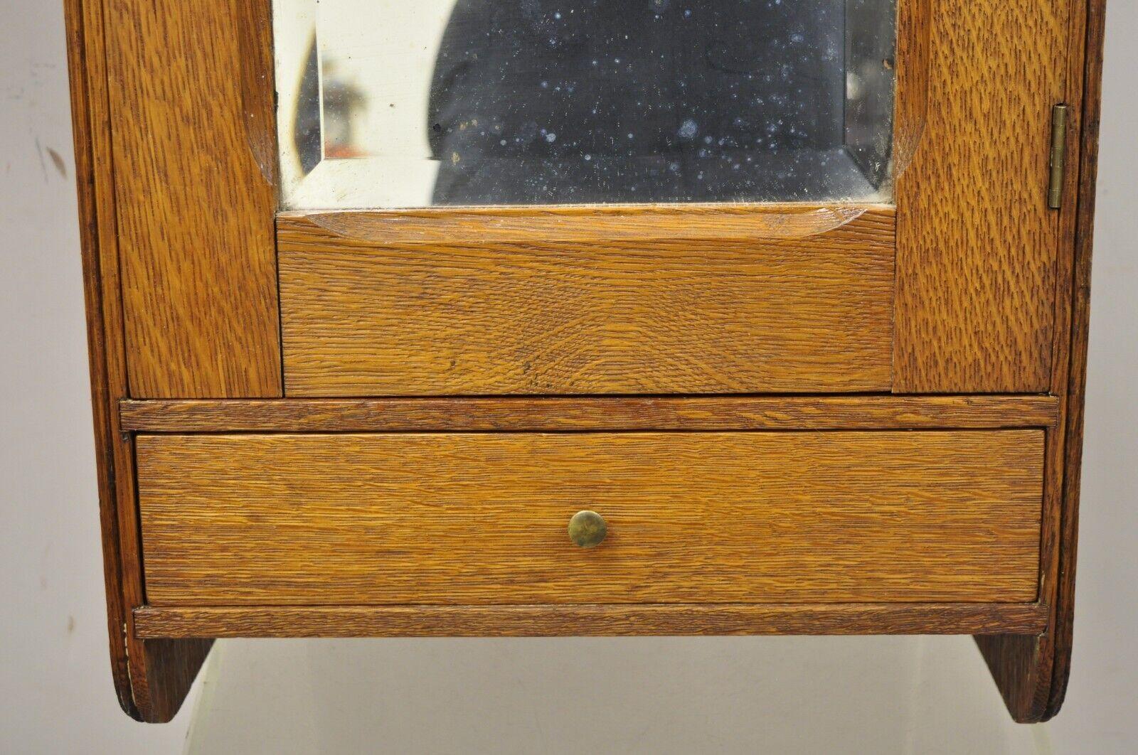 Antique Victorian Oak Wood and Mirror Hanging Bathroom Medicine Cabinet 1