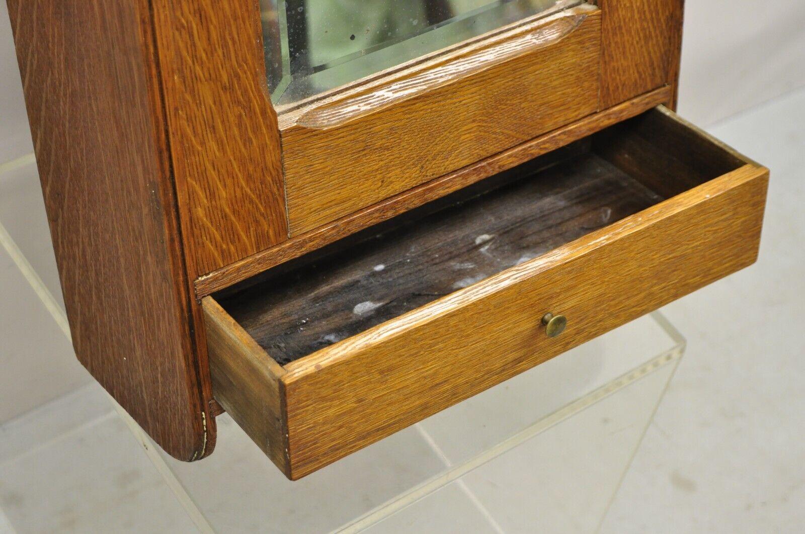 Antique Victorian Oak Wood and Mirror Hanging Bathroom Medicine Cabinet 2