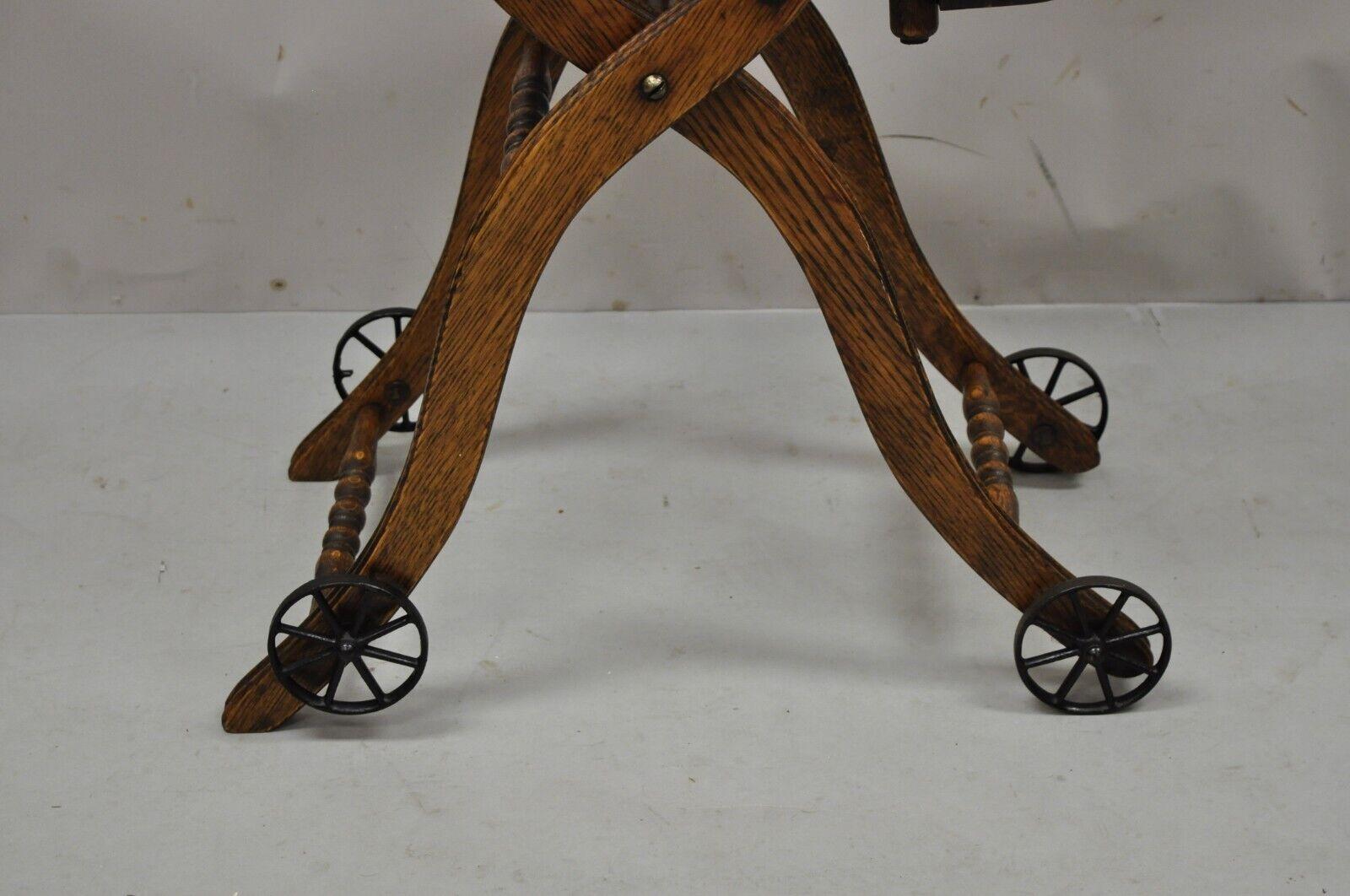 Antique Victorian Oak Wood Convertible Combination Baby High Chair Stroller 3
