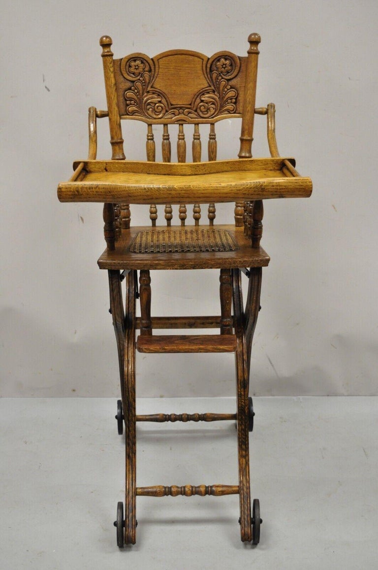 Antique Victorian Oak Wood Convertible Combination Baby High Chair