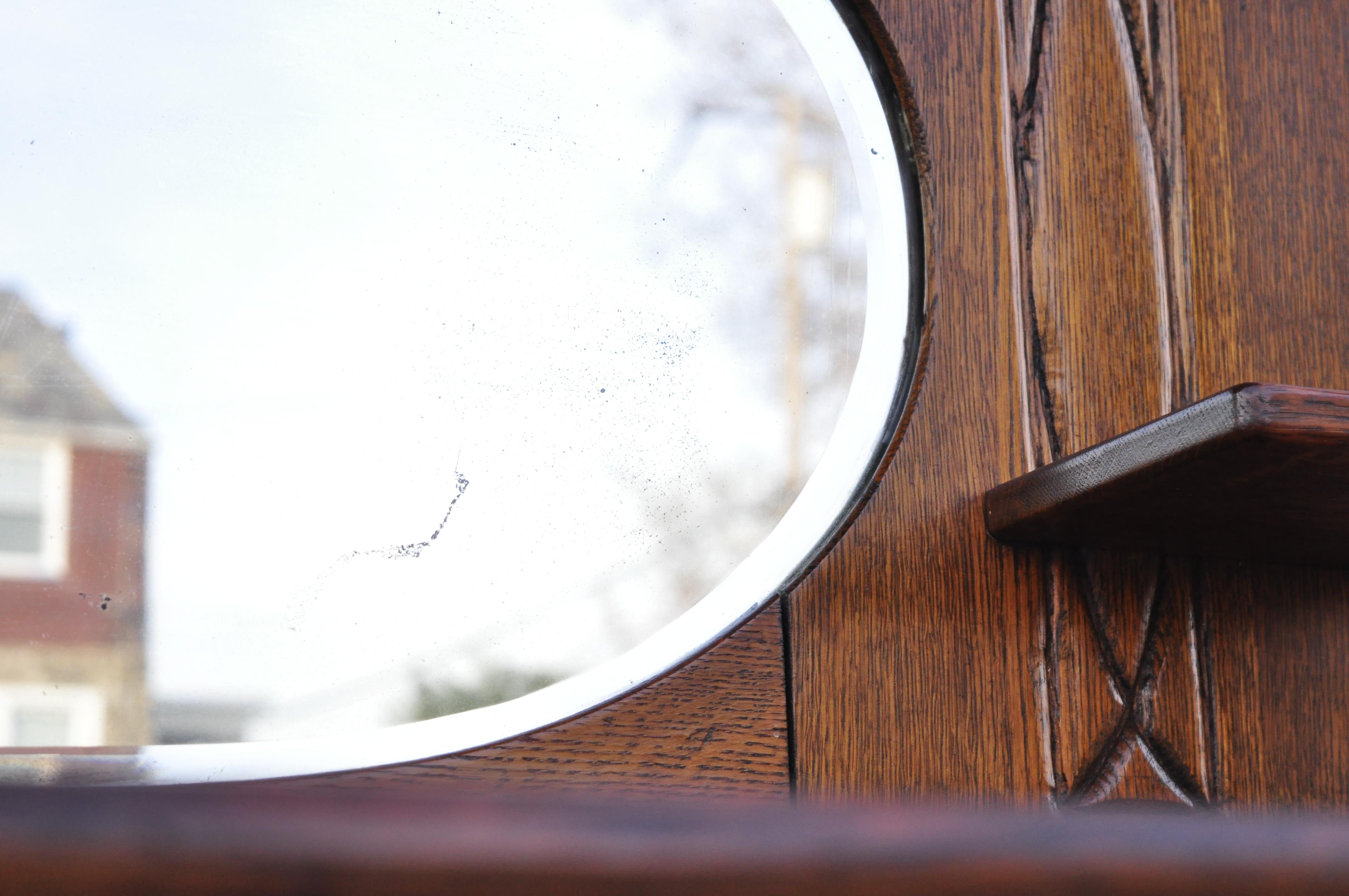 Antique Victorian Oak Wood Sideboard Buffet with Mirror Hutch Backsplash Shelf For Sale 1