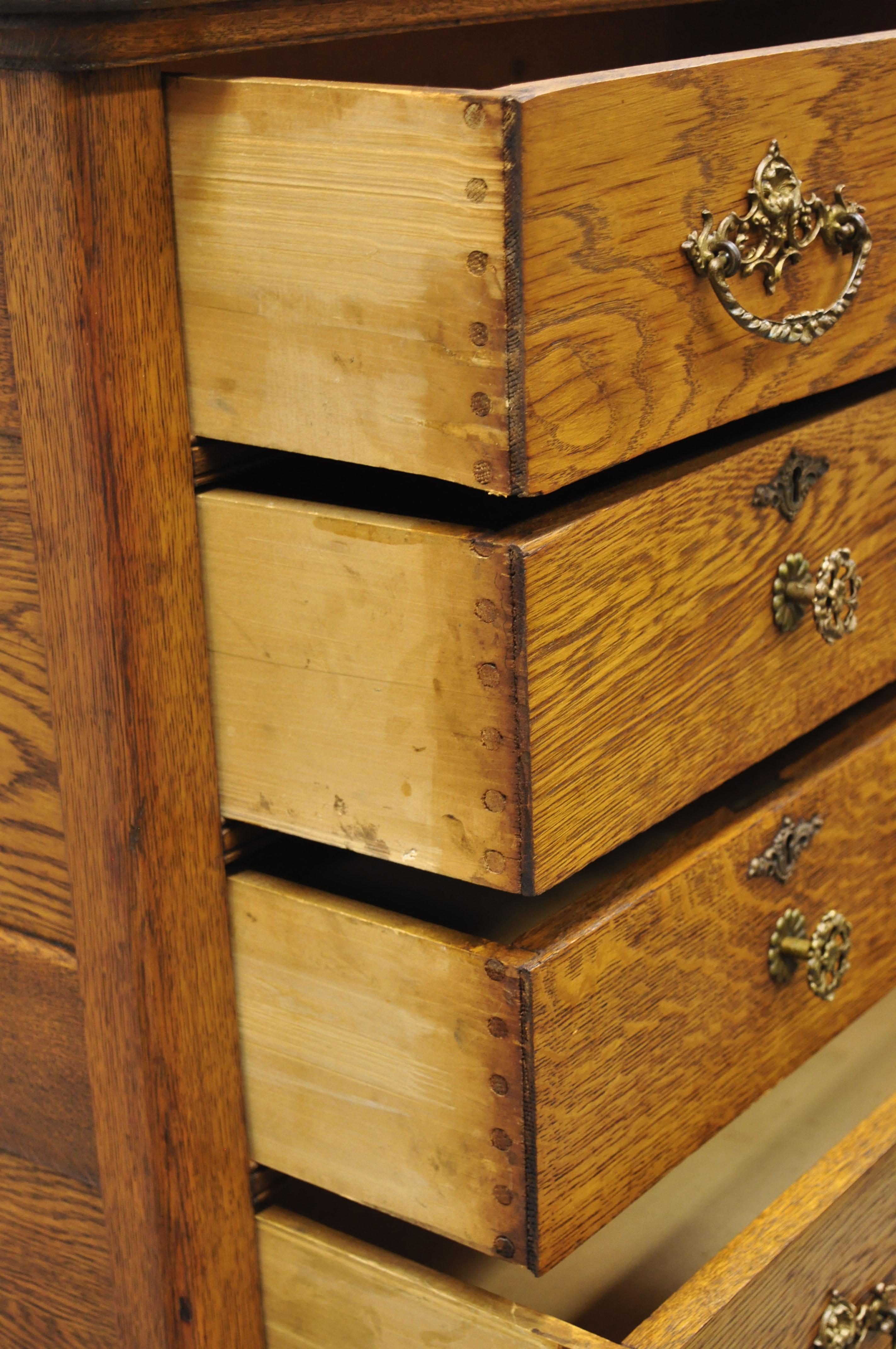 Antique Victorian Oak Wood Tall Chest Dresser Cabinet with Carved Backsplash 1