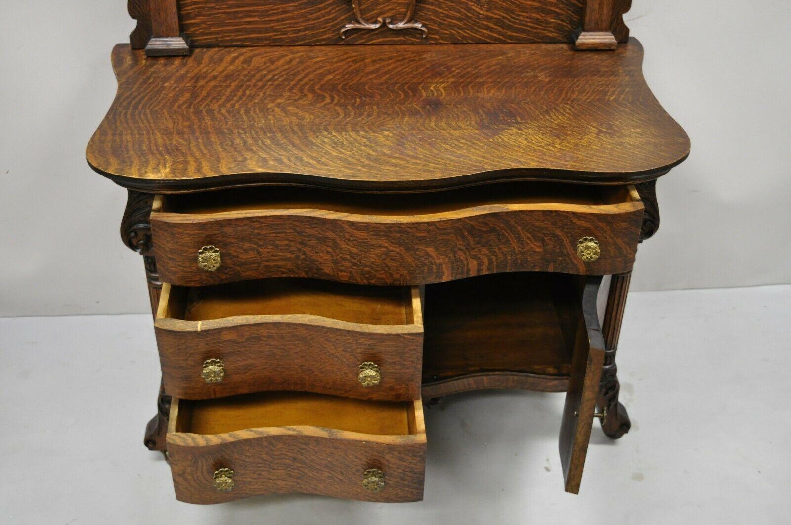 Antique Victorian Oak Wood Washstand Princess Dresser Vanity with Shaving Mirror 6