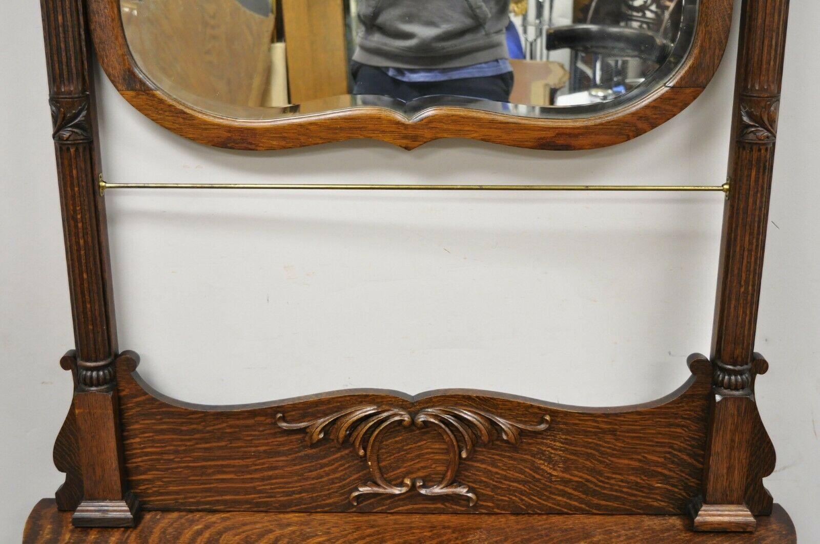 American Antique Victorian Oak Wood Washstand Princess Dresser Vanity with Shaving Mirror