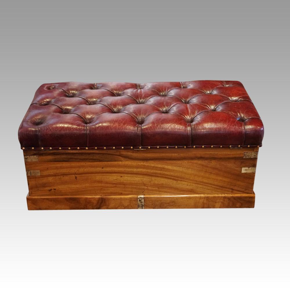 Leather Antique Victorian officers Camphorwood leather ottoman circa 1880