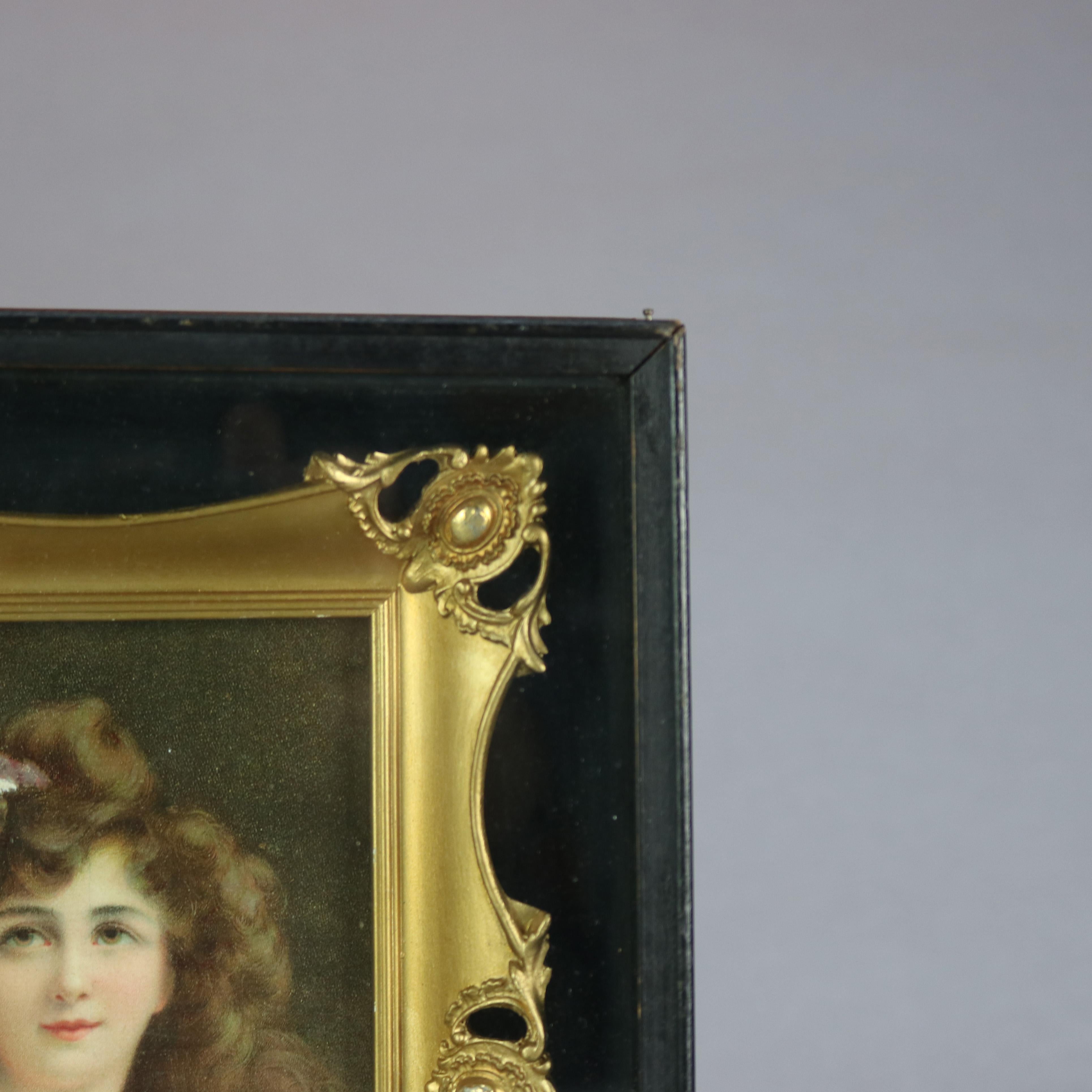 Antique Victorian Oil on Canvas Portrait of Woman in Shadow Box by Asti, C 1890 In Good Condition In Big Flats, NY