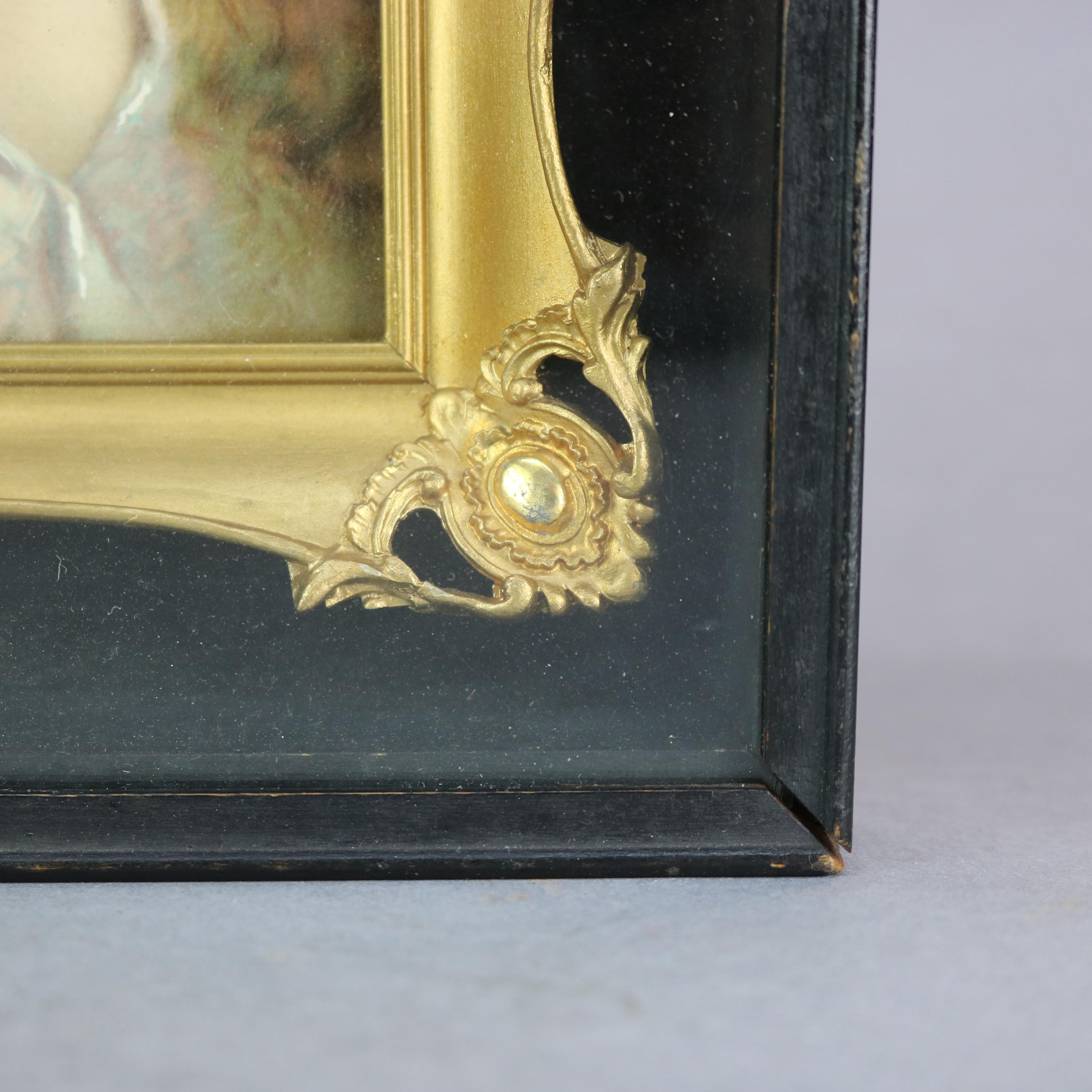 Antique Victorian Oil on Canvas Portrait of Woman in Shadow Box by Asti, C 1890 1